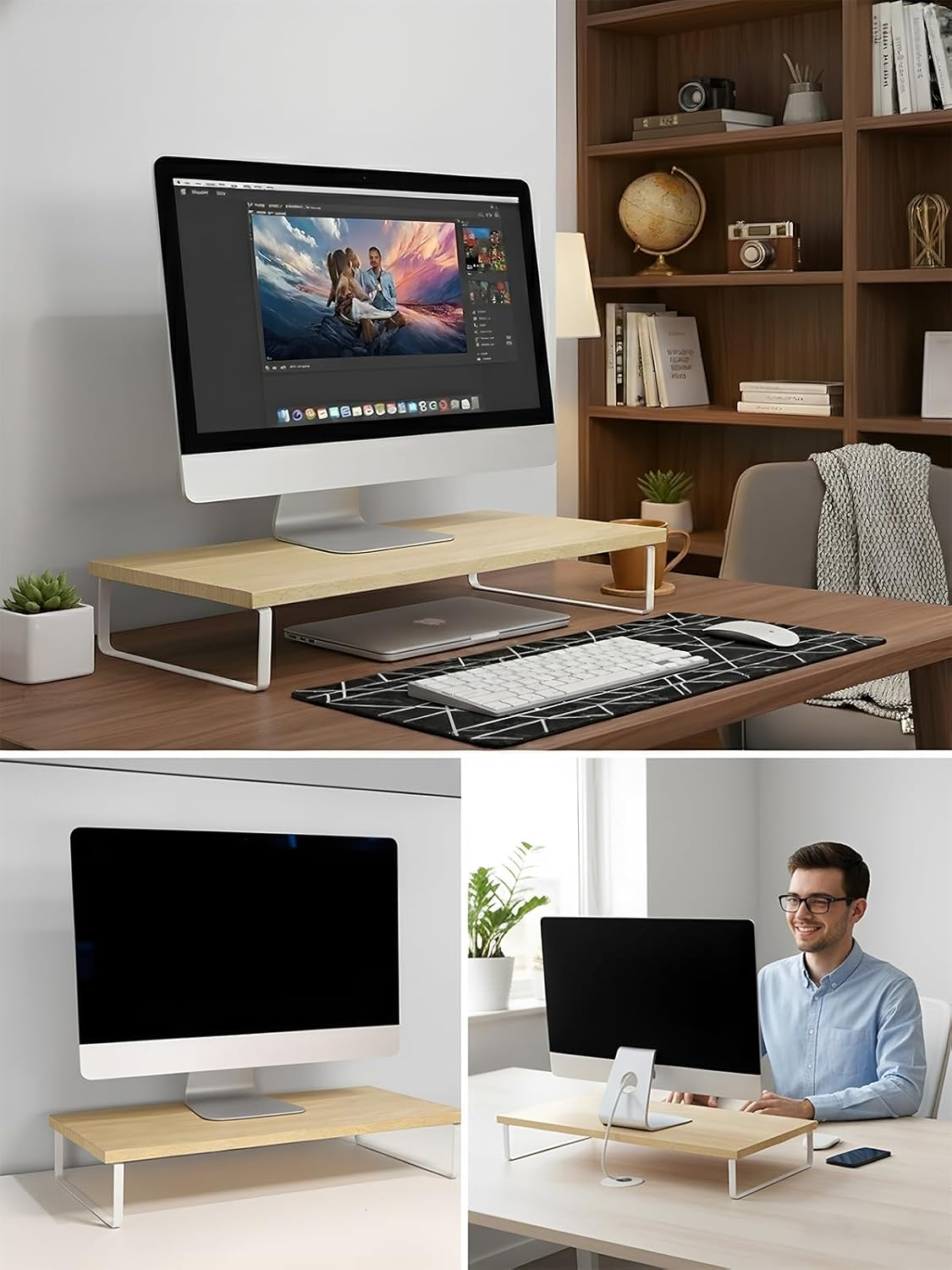 Monitor Stand Riser,50Cm Computer Monitor Stand,Multifunctional Tabletop Organizer Storage Shelf Stand for Laptop, PC, Printer（Walnut) image number 6