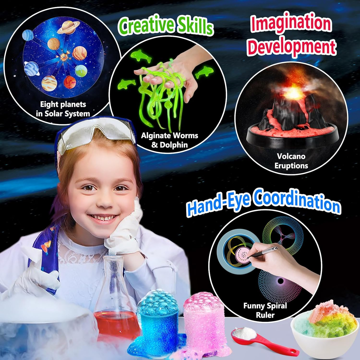 UNGLINGA 250+ Science Experiments Kits for Kids, Boys Girls Toys Birthday Gifts Ideas, Chemistry Set, STEM Activities Educational Project, Volcano,More Scientist Kit