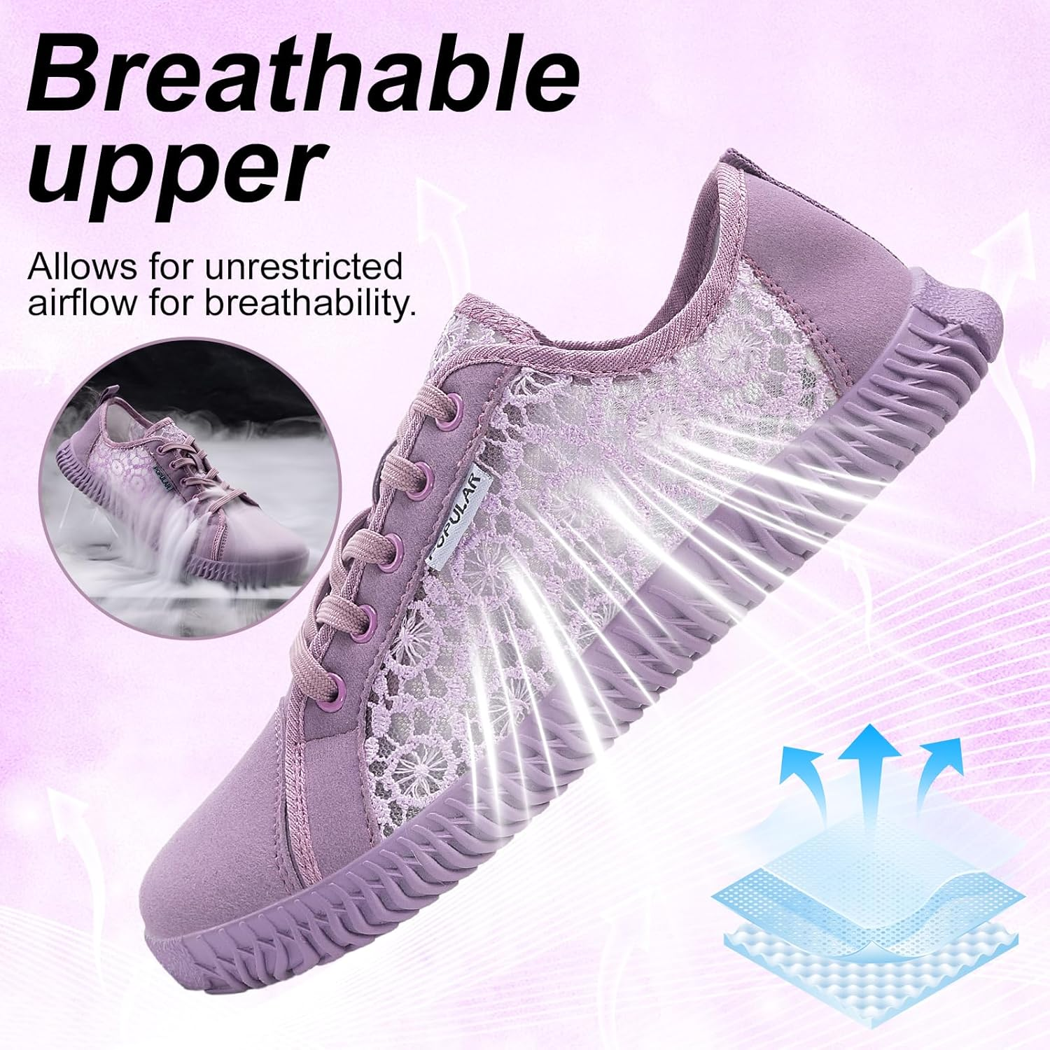 Nursgram Women'S Wide Toe Box Shoes Zero Drop Non Slip Extra Wide Width Fashion Sneakers Ultra Light Breathable Walking Shoes Casual Sneakers for Travel Work Trainers image number 3