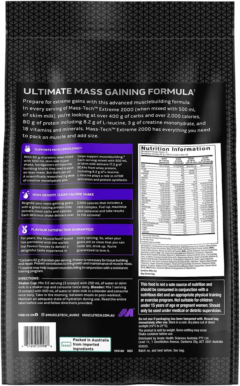 Muscletech Mass Tech Extreme 2000 Vanilla Milkshake 5.44Kg AU (RB) image number 1