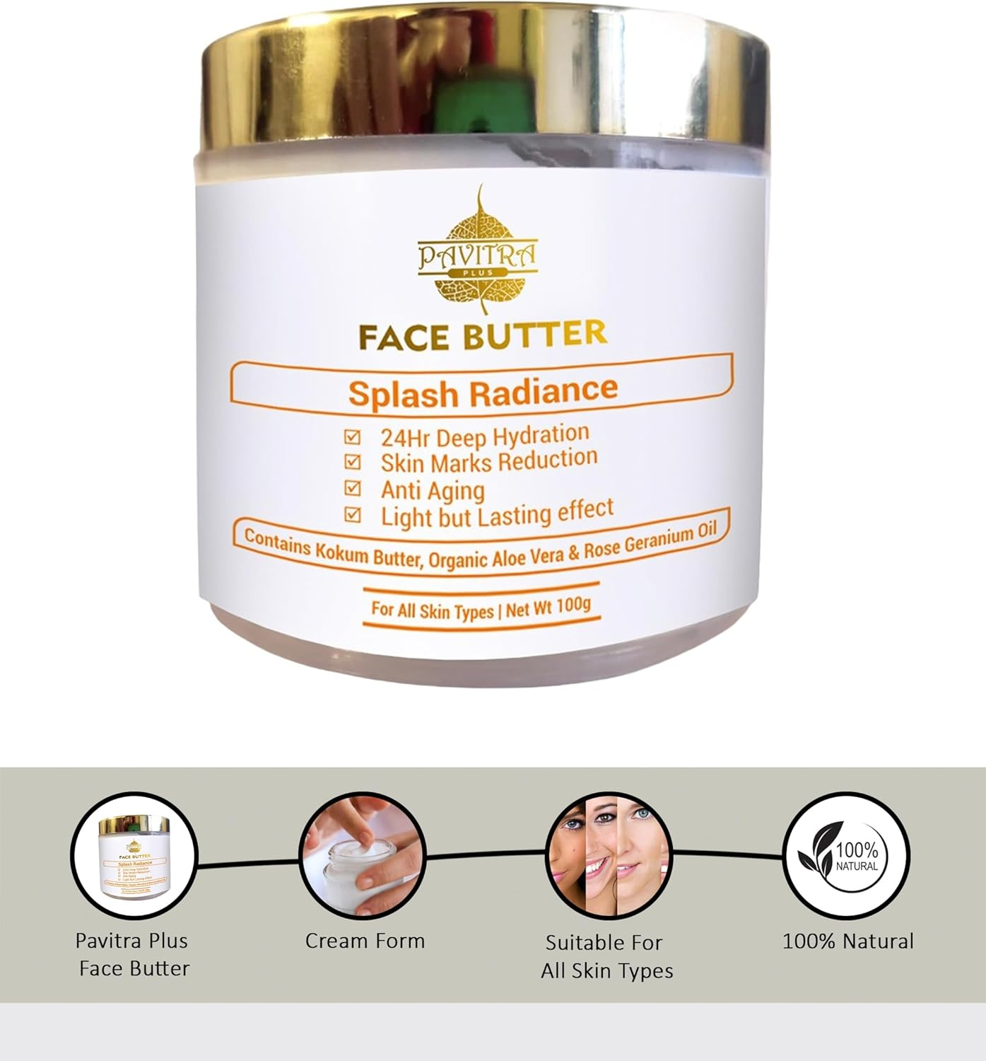 Pavitra+ Face Butter for Moisturization & Hydration with Organic Aloe Vera, Kokum Butter & Vitamin E 100Gm (Pack of 1) image number 2