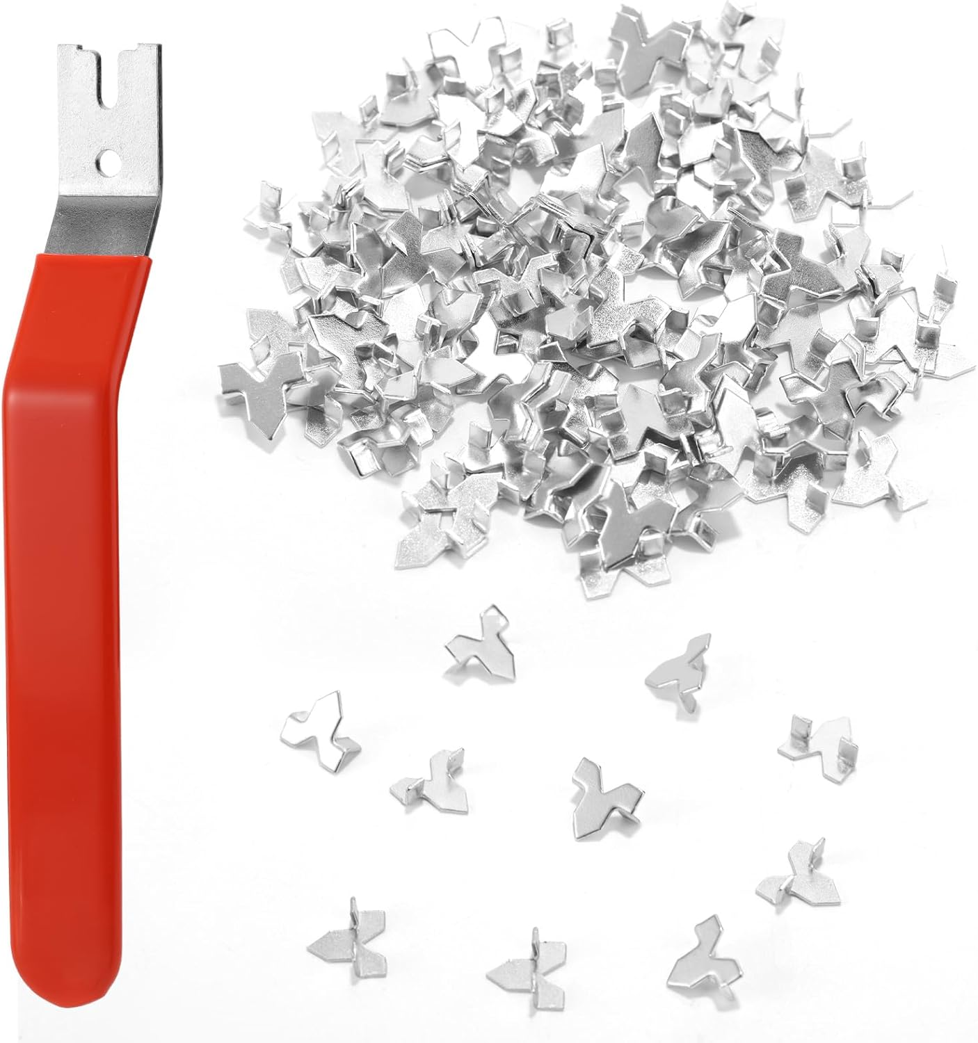 Glazier Setting Tool, Glazier Tools Kit with 120Pcs Push Points Glazing Push Point Driver Kit for Glass Workers for Framing Glass Picture Cross Stitch Easy-Grip Handle (Red) image number 2