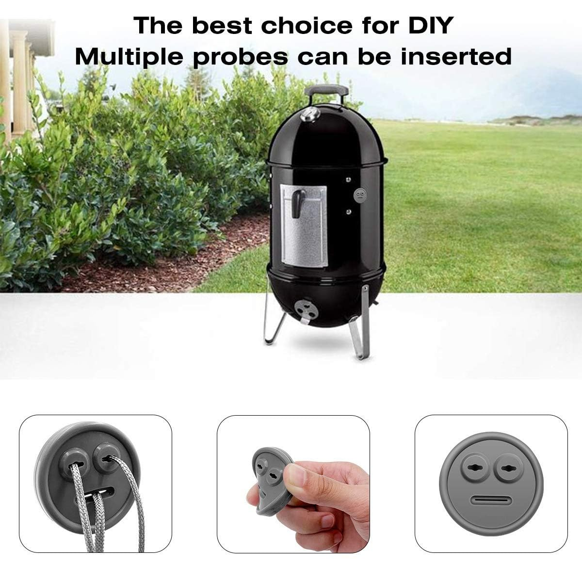 BBQ Thermometer Grommet Kit (4 Pack) - High Temp Silicone Probe Port Seal for Weber Smokey Mountain 14"/18"/22" - Replacement Grill Accessories image number 4