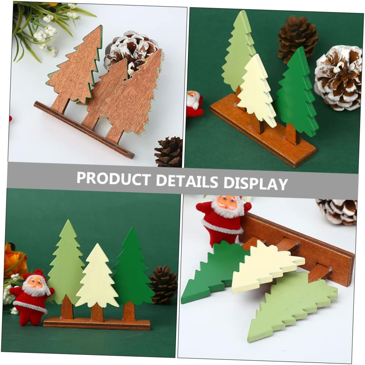 1Pc Chic Wooden Pine Tree Desktop Decor Adorable Simulation Pine Tree Adornment for Christmas Holiday Decorations for Home Office and Party Use image number 3