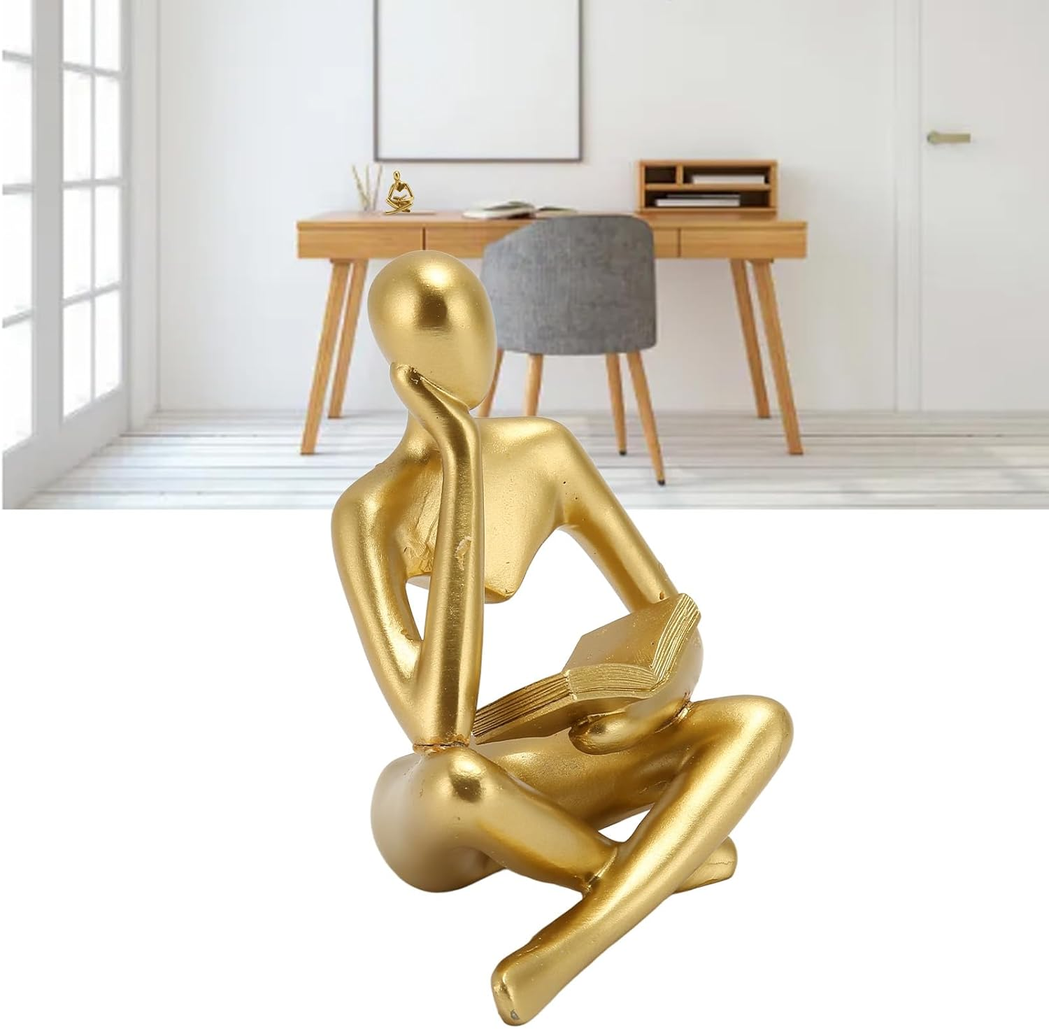 Abstract Resin Statue for Office Home Decor Lightweight Durable Sitting Figure Sculpture Fine Detail Stable Structure Lounge Room Bedroom Living Area 150Characters - Gold image number 6