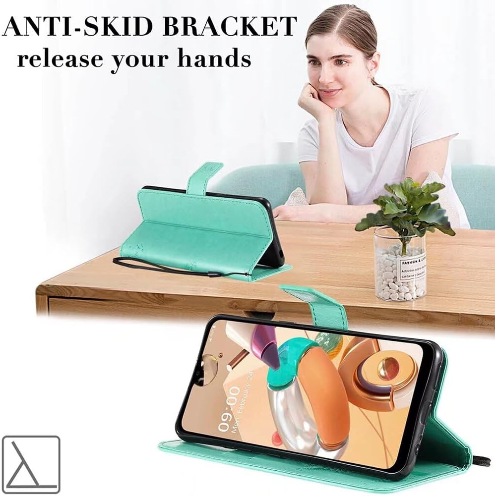 SEAHAI Case for CMF Phone 2 Pro Mobile Phone Case, Pretty Embossed Leaves and Cat Premium PU Leather Folio Wallet Shockproof Protective Flip Case, Green - Gray image number 5