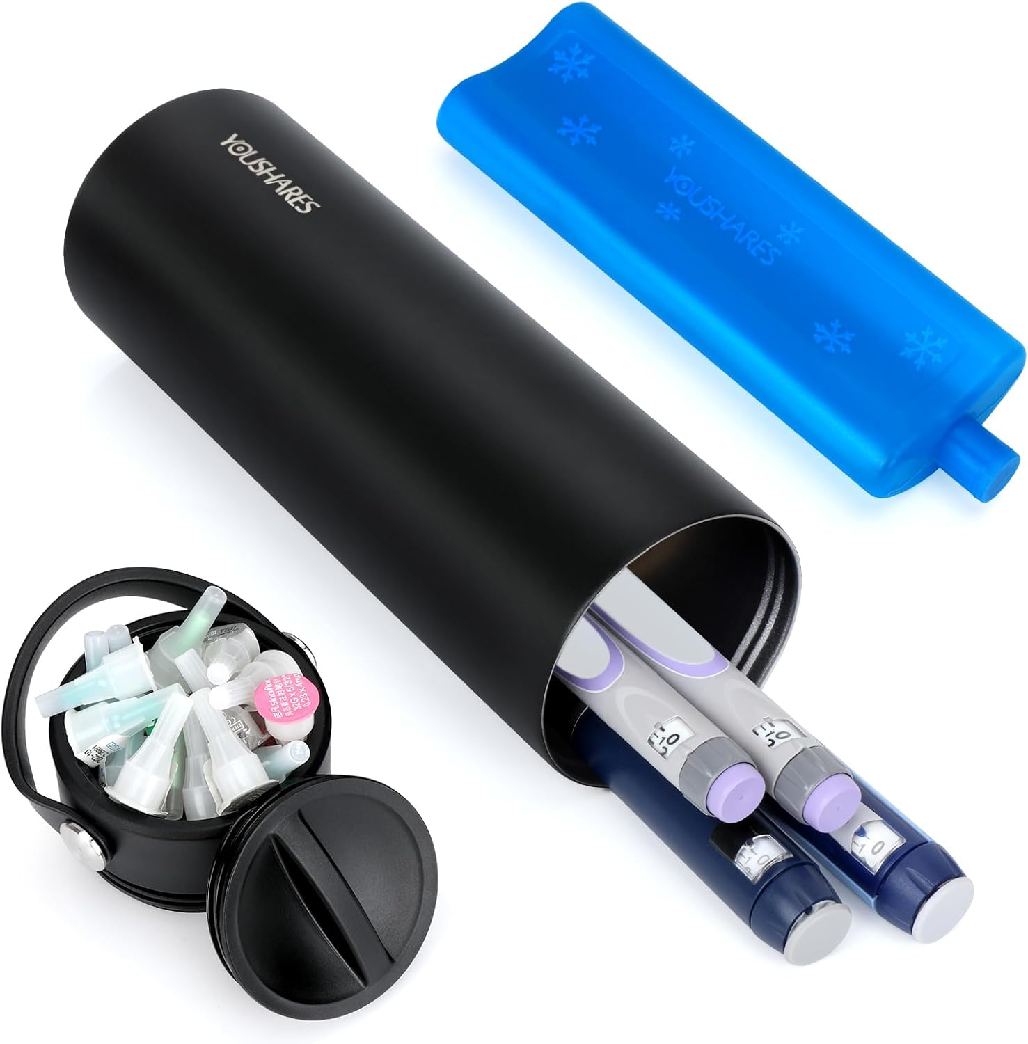YOUSHARES 1-5 Pens Insulin Cooler Travel Case Medication Cooler for Travel TSA Approved Insulated Medicine Travel Case, 48H Diabetes Travel Case with Ice Pack for Long Trip and Daily (Black)
