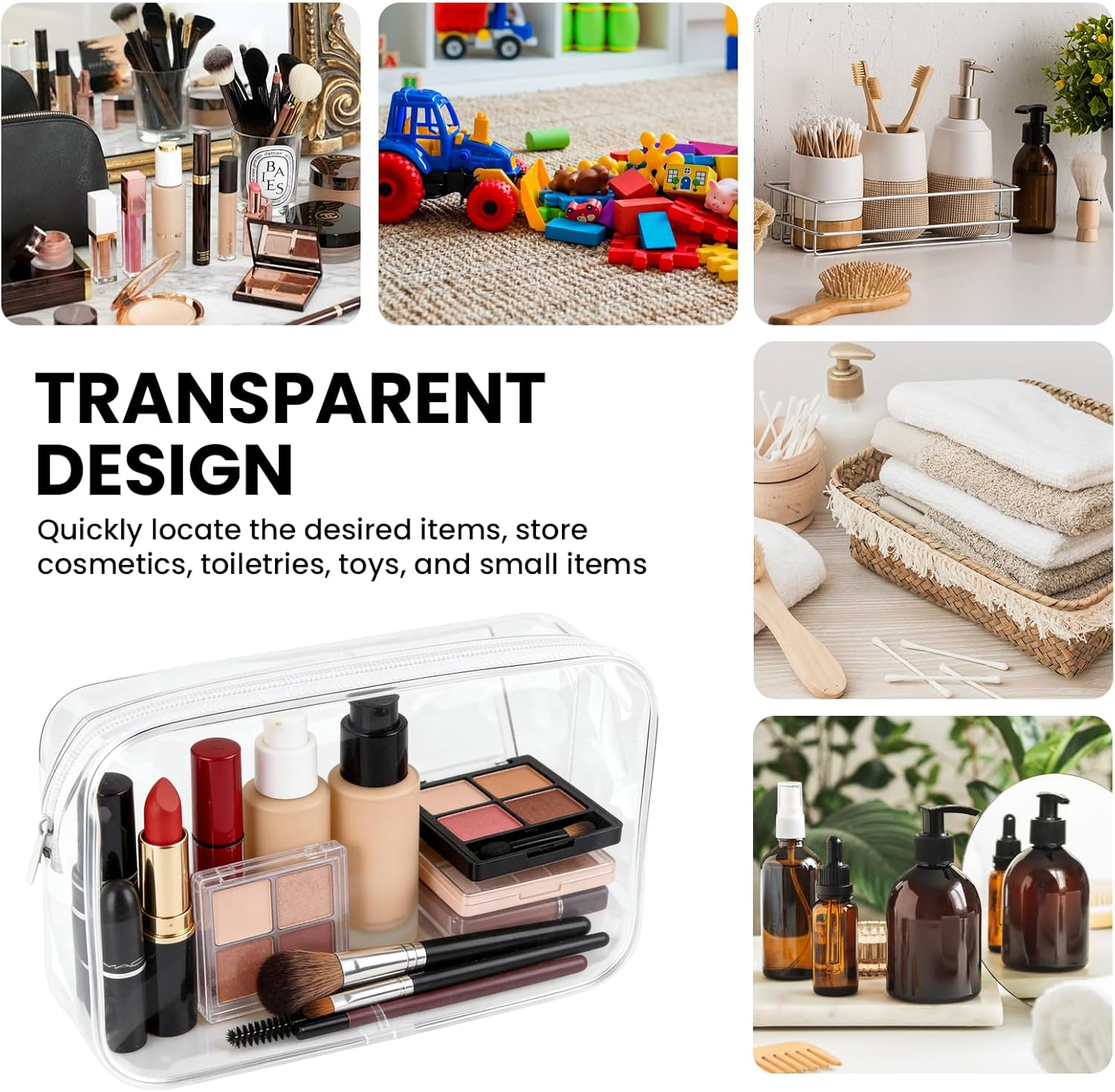 Eukyplace Clear Toiletry Bag Set of 3, Waterproof Transparent Makeup Bags with Zipper, Travel Cosmetic Organizer for Toiletries and Beauty Essentials image number 3