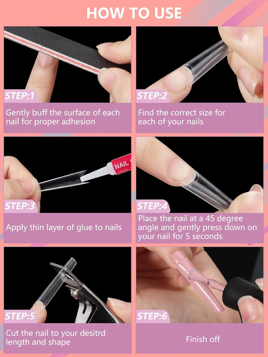 480PCS Coffin Nail Tips for Acrylic Nails Professional Set, XXL Extra Long Acrylic Nail Tips and Glue Set, Half Cover Natural & Clear Coffin Nails Tips, Nail Kit with Nail Clippers Glue image number 3