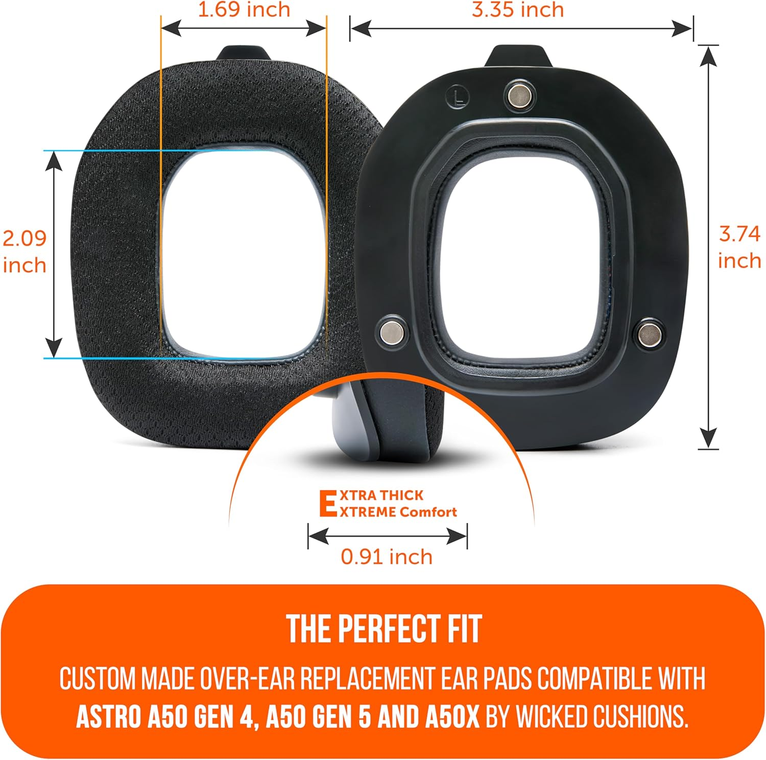 WC Mod Kit A50 - Cooling Gel Earpads + Headband Replacement for Astro A50 Gen 4, Gen 5 & A50X by Wicked Cushions | Enhanced Comfort, Cooling & Durability | Black image number 3