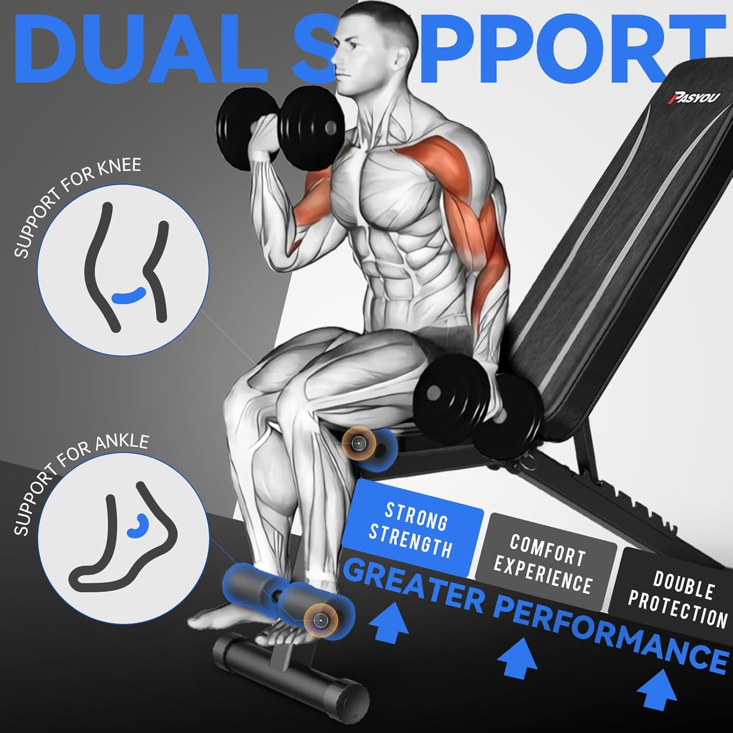 PASYOU Adjustable Weight Bench Full Body Workout Multi-Purpose Foldable Incline Decline Exercise Workout Bench for Home Gym image number 5