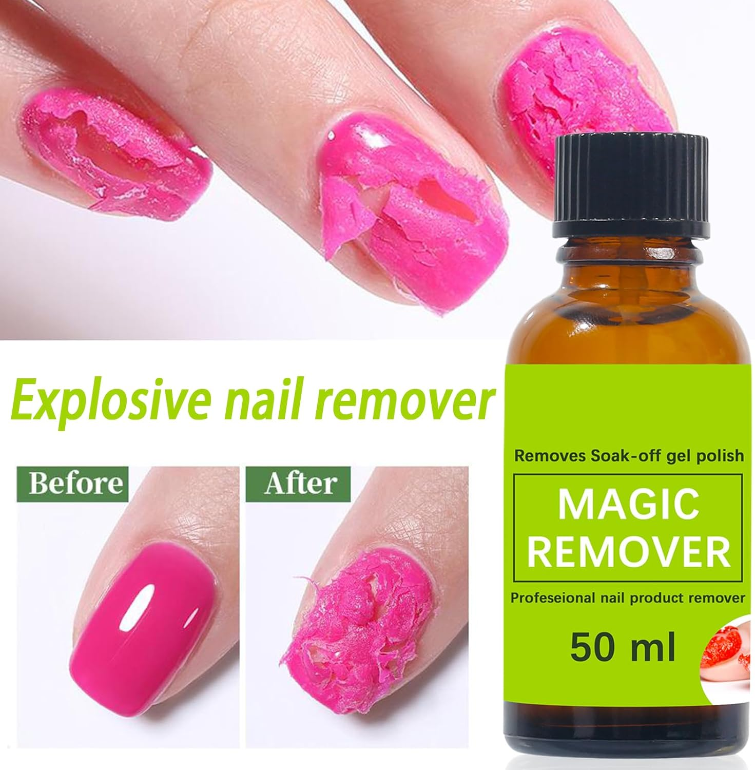 Qkbuza Acrylic Nails Remover,50Ml Soak off Gel Polish Remover - Natural Gentle Drop Supplies Removal for Home Women Girls Beginners