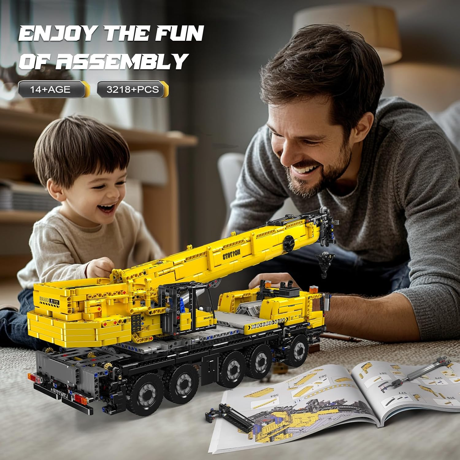 Mould King 17073 Technik LTM 1110 Crane Building Blocks Kit, 3218+ PCS APP Remote Control Engineering Vehicle Model with 8 Motors, MOC Crane Blocks Toy for Kids 14+ and Adults (Yellow) image number 1