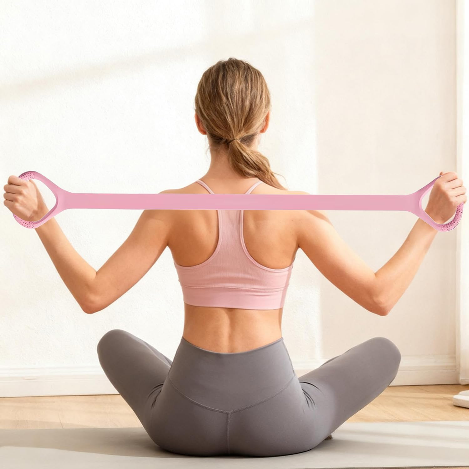 3Pcs 8-Shaped Resistance Bands with Handles, Portable Exercise Bands,Stretch Bands, Open Back Body Shaping, Length 44Cm(Light Pink/Purple/Blue) image number 2