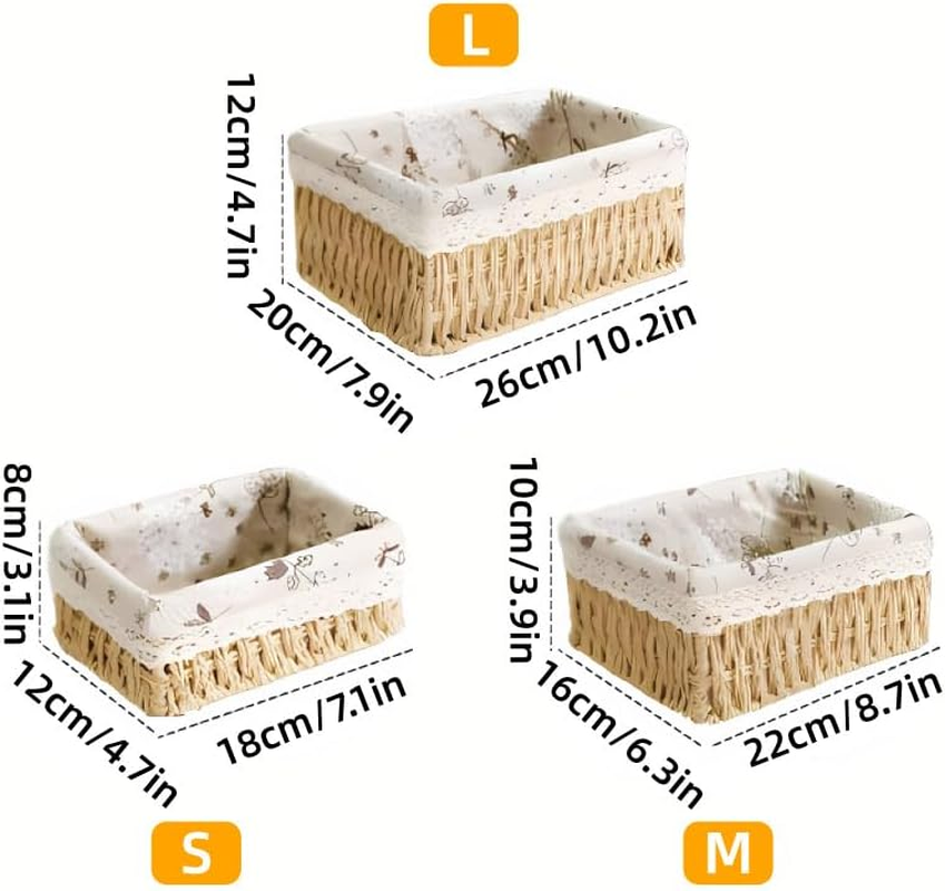 AIMALL 3Pcs Rattan Woven Storage Basket Set with Fabric Liner for Clothes, Cosmetics, and Jewelry Organization, Small/Medium/Large Sizes image number 4