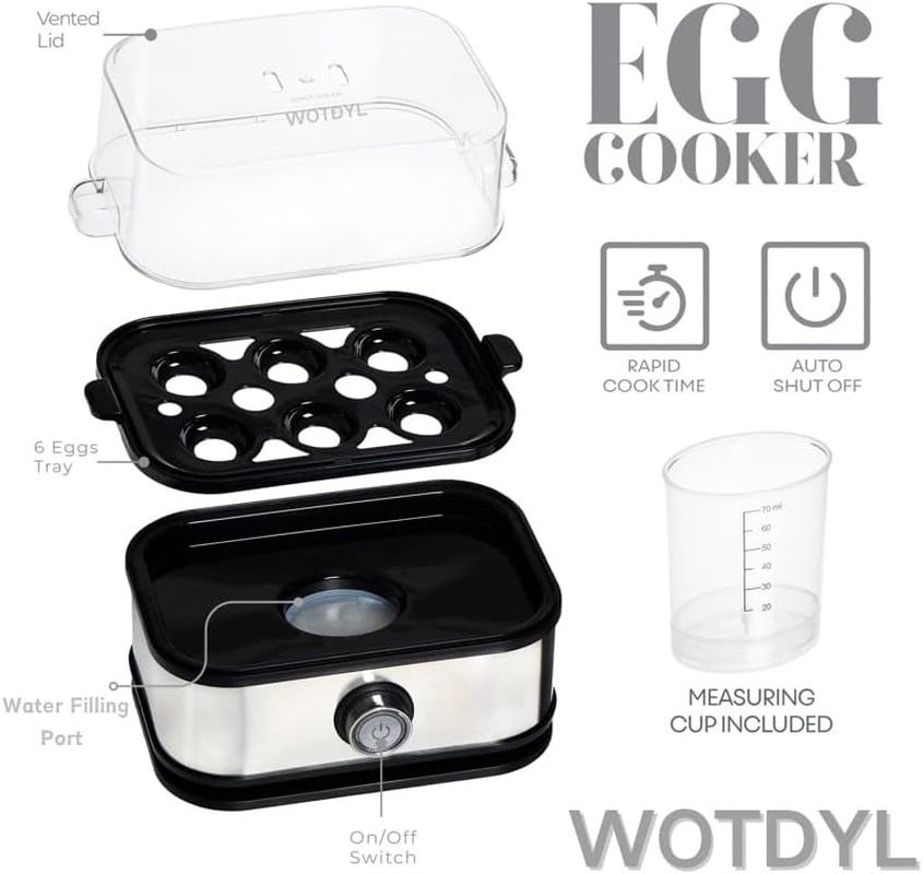 Quick Egg Boiler, 6 Egg Capacity, Soft, Medium and Hard Boiled Eggs, Steams Vegetables and Dumplings, Multifunctional Egg Steamer with Automatic Shut-Off, Stainless Steel Egg Boiler ，Egg Steamer image number 5