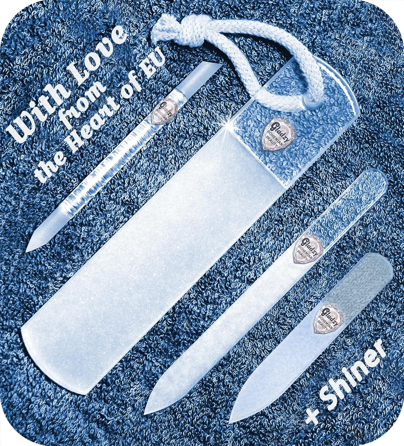 Genuine Czech Glass Nail File Set - Multifunctional Shiner, Callus Remover Foot Rasp, Precision Filing Cuticle Pusher, Manicure & Pedicure, Professional Nail Care, Wet & Dry Use, EU Quality