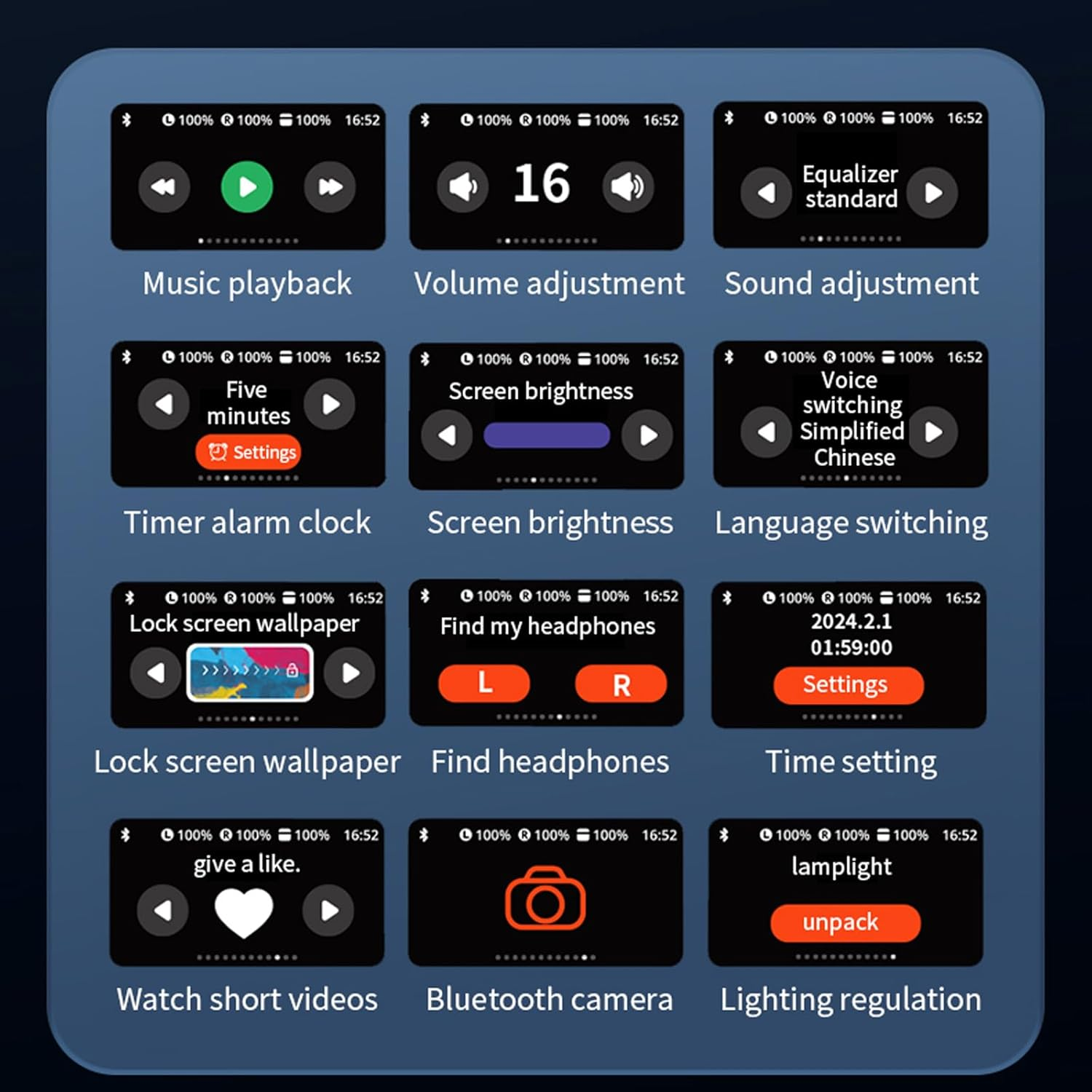 Wireless Bluetooth Headphones with Noise Cancelling Wireless Earbuds Noise Cancelling Headphones with Touchscreen In-Ear ANC Headphones with Screen Wireless Earphones In-Ear Headphones - Black image number 6