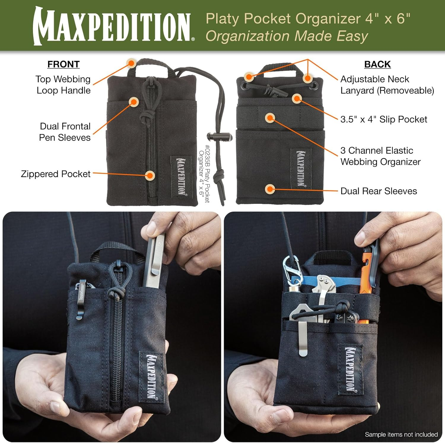 MAXPEDITION Platy Pocket Organizer, Durable EDC Tool Pouch for Men, Neck Wallet with Paracord Lanyard, Holds Flashlight, Multitool, Pen, Notebook image number 2