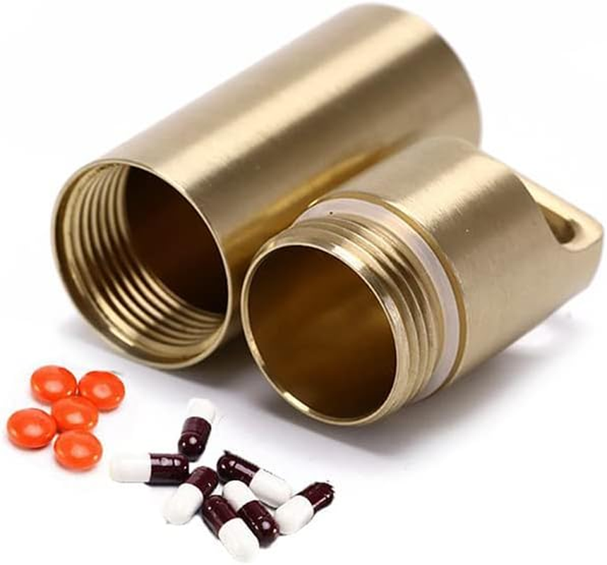 AIMALL Waterproof Brass Pill Box Case, Durable Medicine Capsule Holder with Keyring, Portable Container for Outdoor Survival, Hiking, and Daily Use image number 5