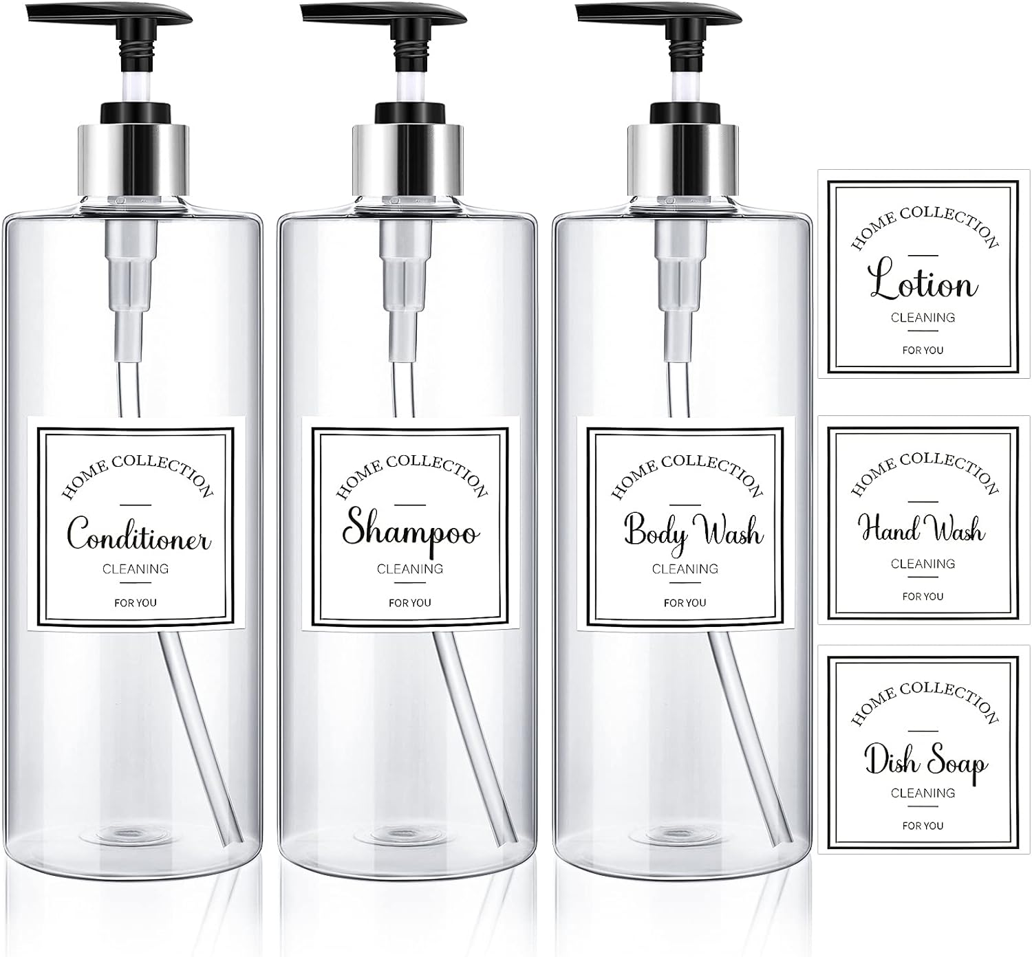 3 Pieces 16Oz Pump Bottle Set Shampoo and Conditioner Bottle Plastic Refillable Soap Dispenser Shower Dispenser with 6 Label Sticker for Lotion Body Massage (Gold and White)