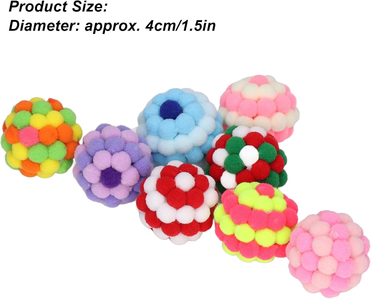 EVTSCAN Cat Ball Toys Elastic Soft Colorful Interactive Chasing Chewing Plush Bell Ball for Kitten 8Pcs image number 2