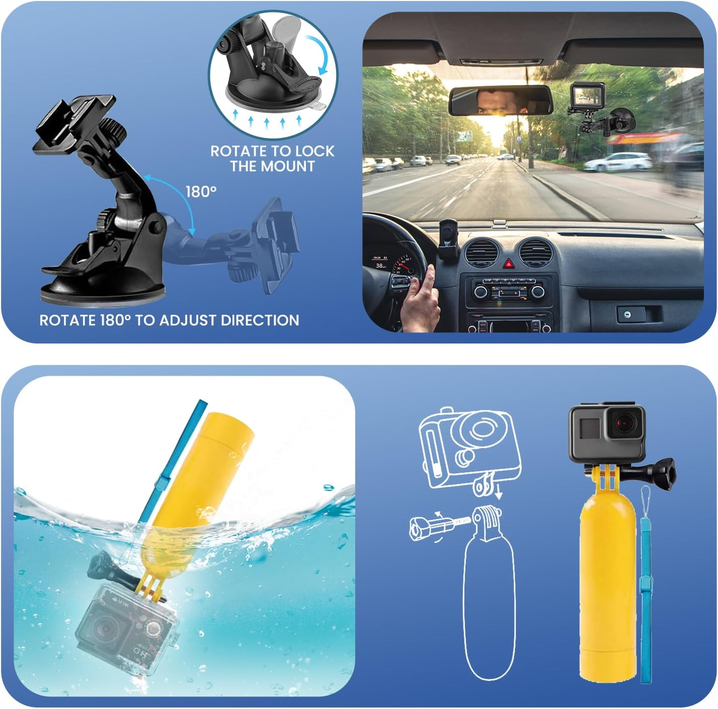 Xkimos 60-In-1 Action Camera Accessory Kit Compatible with Gopro Hero 13 12 11 10 9 8 7, Gopro Max, DJI Osmo Action 4, AKASO Brave 7, SJCAM, Complete Gopro Accessories for Action Cameras image number 3