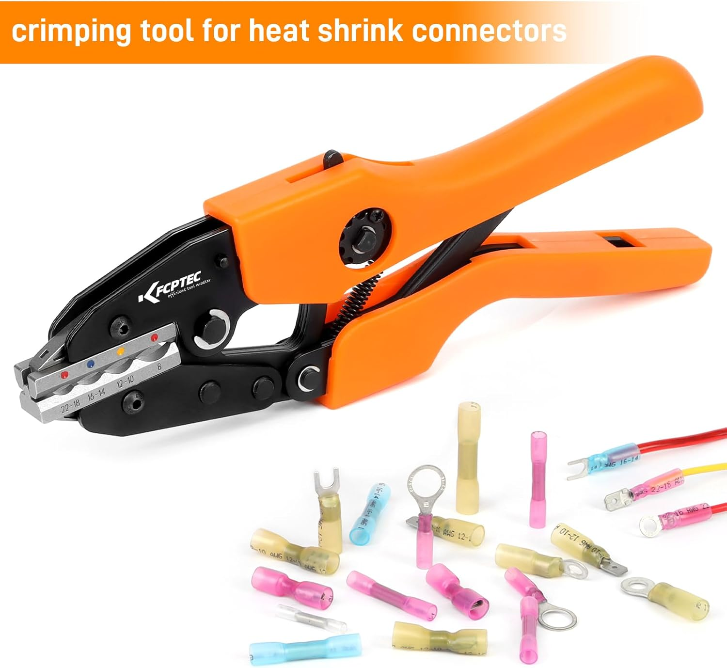 KF CPTEC Crimping Tool for Heat Shrink Connectors - Ratcheting Wire Crimping Tool (AWG 22-8 / 0.5-8.0Mm&sup2;) - Perfect Tool for Electrical Repair, Automotive Wiring and DIY Projects image number 2