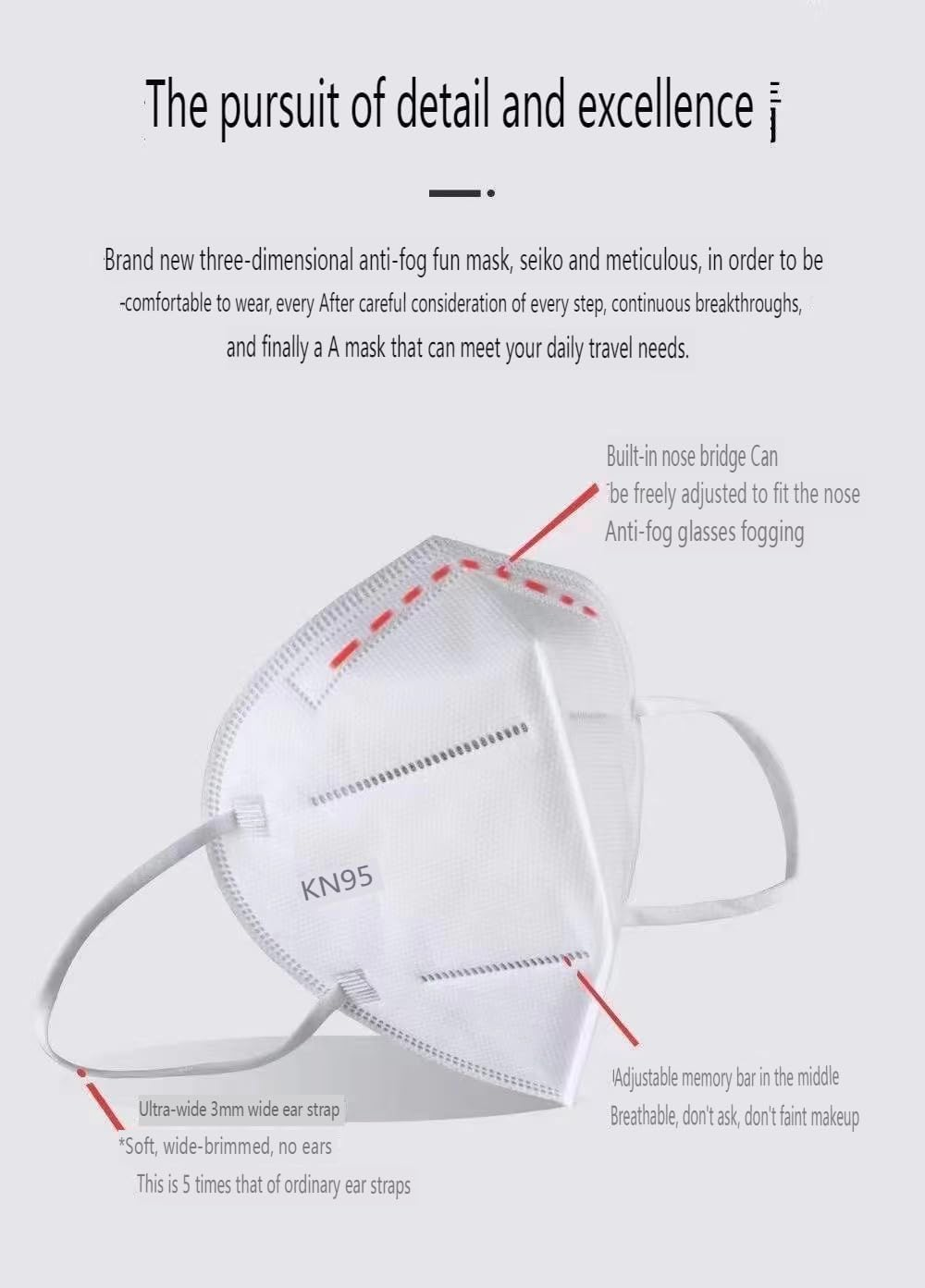 Adult Disposable 5-Layer Mask, 100 Pieces, Air Pollution Protective Mask, Fresh White, Dust-Proof Mask image number 1