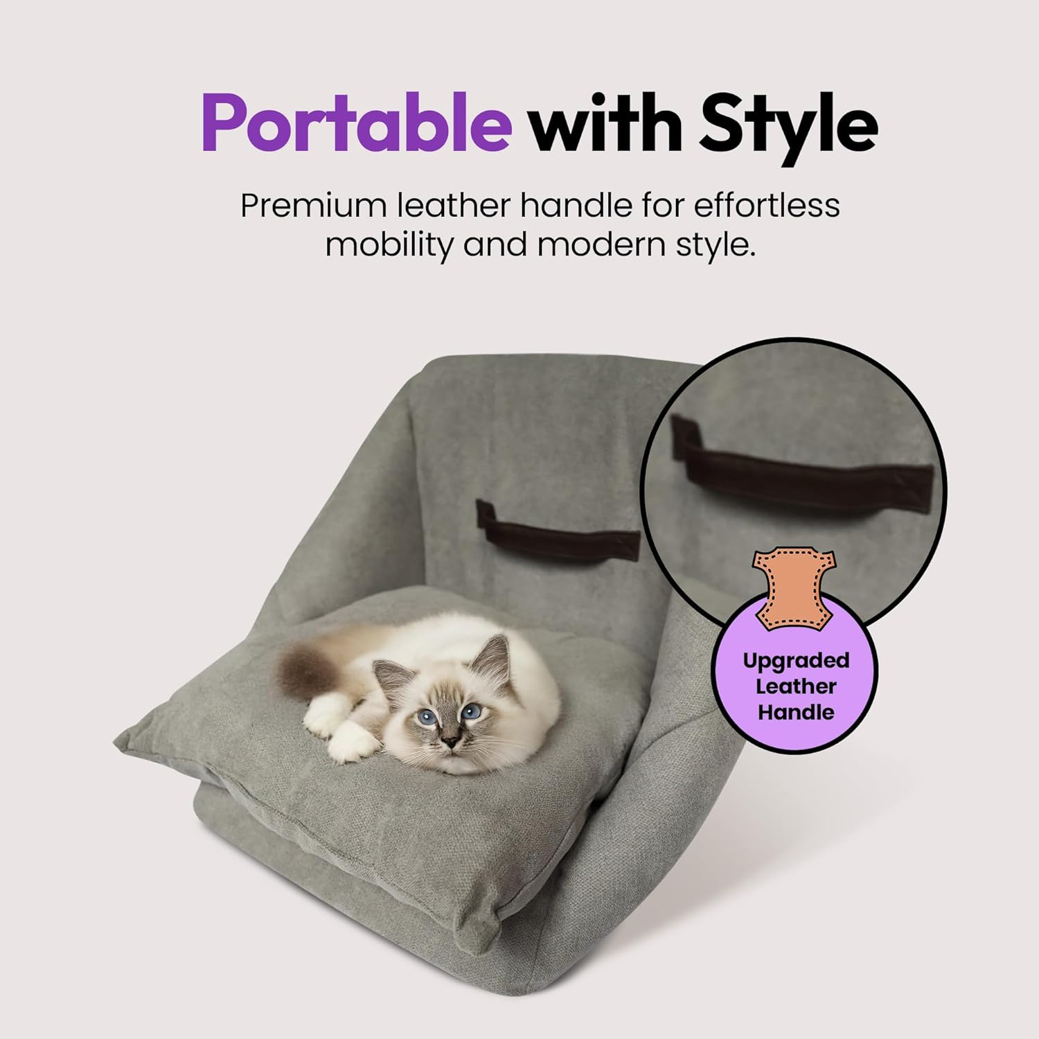 PURRZ Foldable Cat Cube Bed Cave with Leather Handle &ndash; Anti-Stain, Machine Washable Indoor Cat House &ndash; Soft Enclosed Cat Bed for Kittens & Adult Cats &ndash; Modern Grey Hideaway, Portable & Durable image number 1
