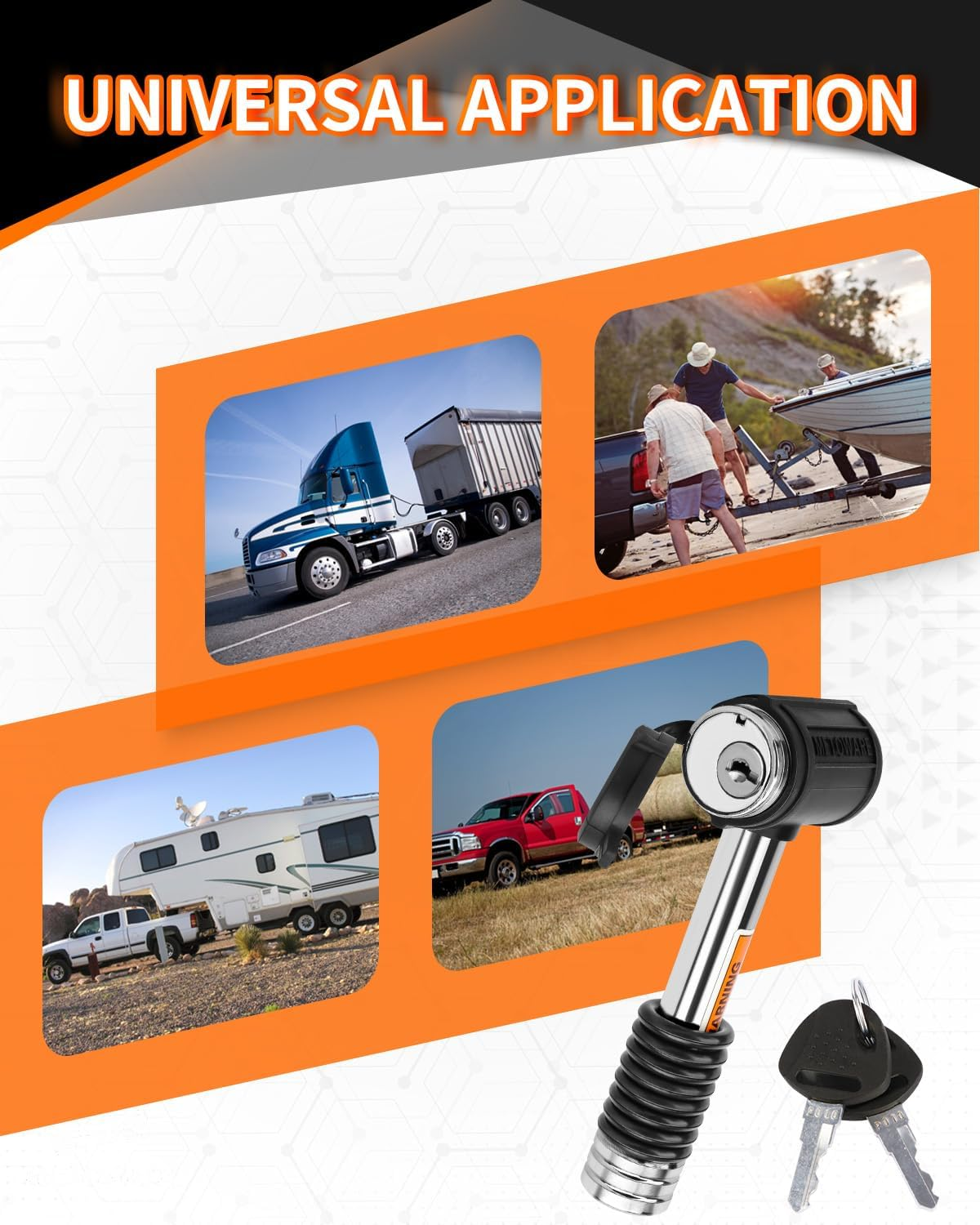 METOWARE Swivel Head Trailer Hitch Receiver Lock, 5/8" Diameter Pin Lock, Fits 2" or 2-1/2" Receiver (1 Pack) image number 3