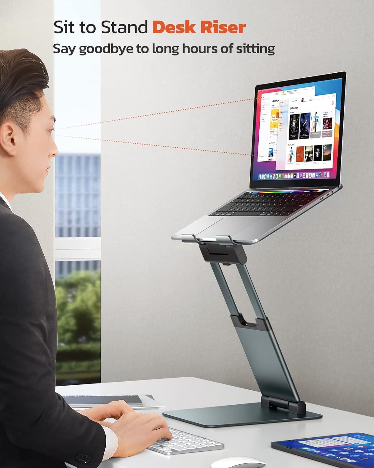 Tounee Ergonomic Sit to Stand Laptop Stand, Promote Healthy Posture, Adjustable Height 2.1"-21", Compatible with Macbook Air Pro, All Laptops 10-17" - Gray image number 1