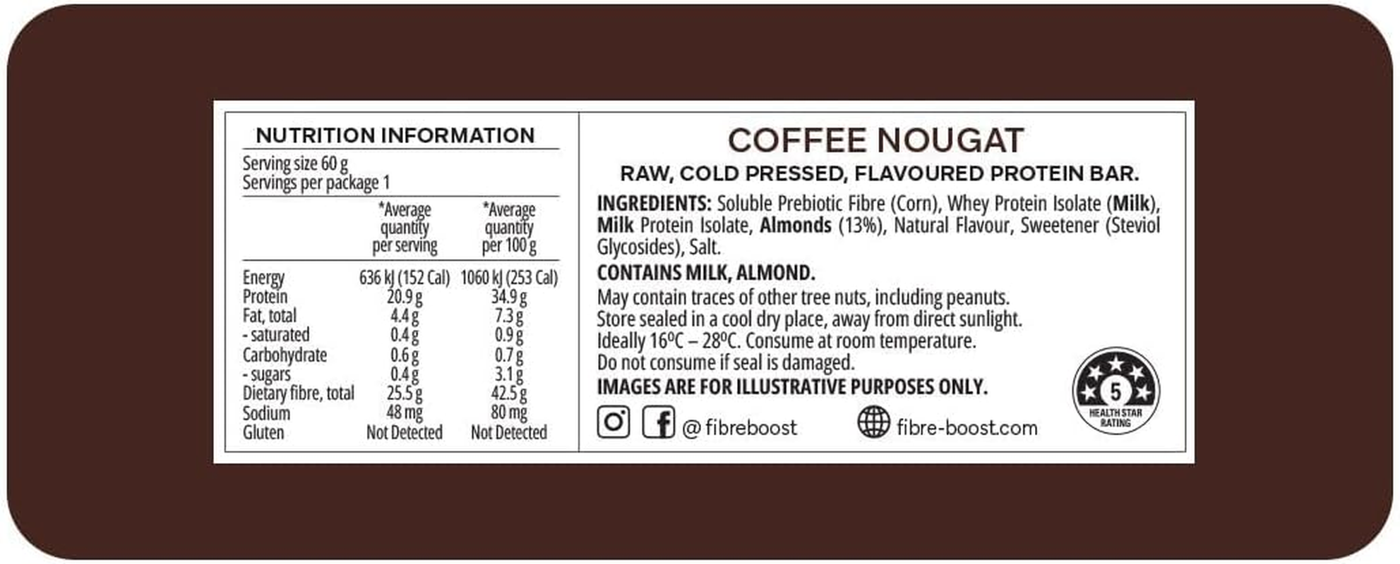 Fibre Boost Cold Pressed Coffee Nougat Flavoured Protein Bar image number 1