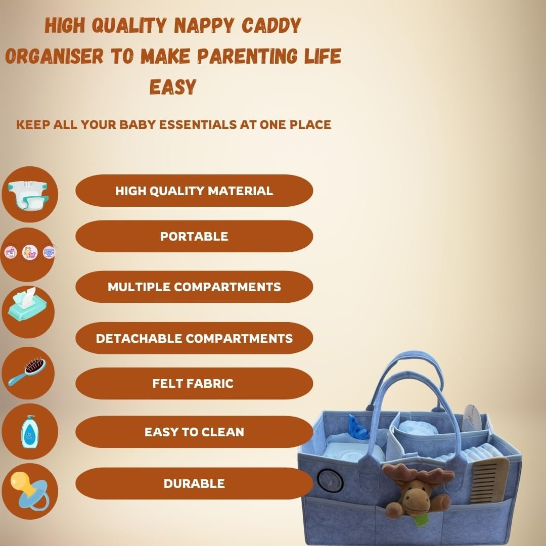 Large Baby Diaper Caddy Organizer Nappy Caddy Bag Portable Felt Nursery Essential Storage Basket for Baby Essentials, Spacious Car Travel Organizer with Multi Pockets Changing Table Organizer image number 4