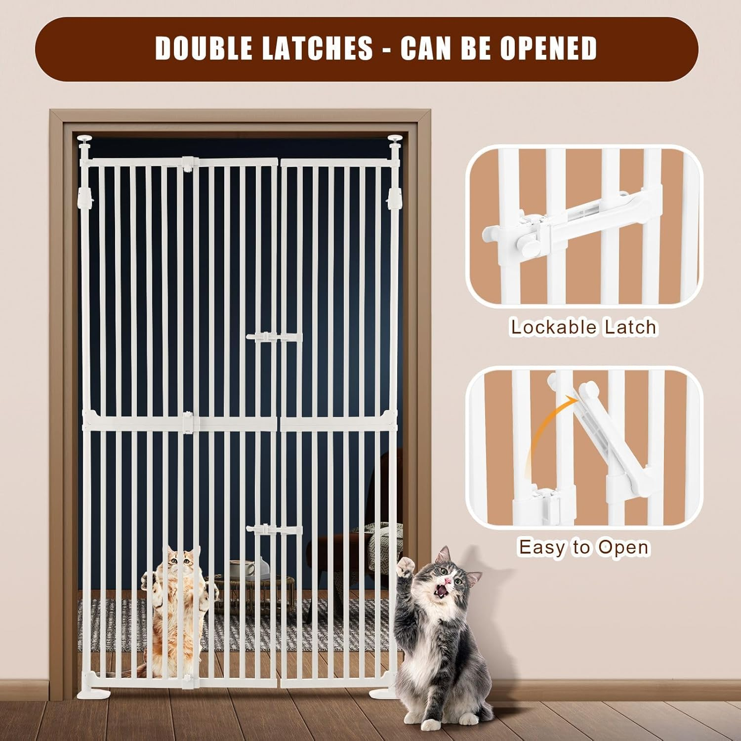 Pet Scene 185CM Retractable Pet Safety Gate for Dog Cat Adjustable Width 85-122CM, Extra Tall Fence Enclosure Guard Security Barrier Fencing for Stairs Doorway Kitchen, Measure Height 190-250CM, White - White - Extend Width 85-122Cm image number 3