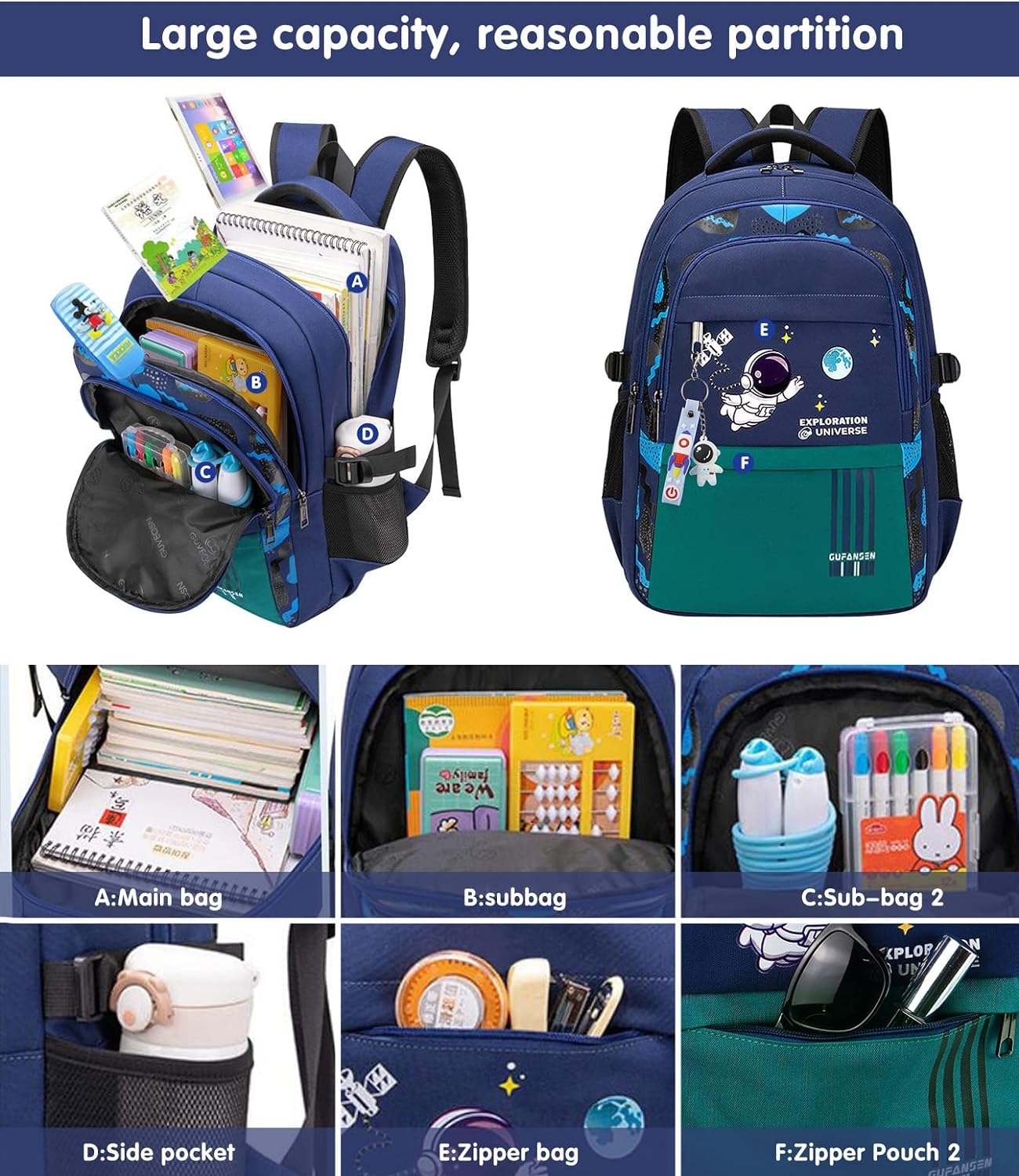 Astronaut Backpack for Boys Teens, Large Capacity School Bag Bookbag for Kids Elementary Middle