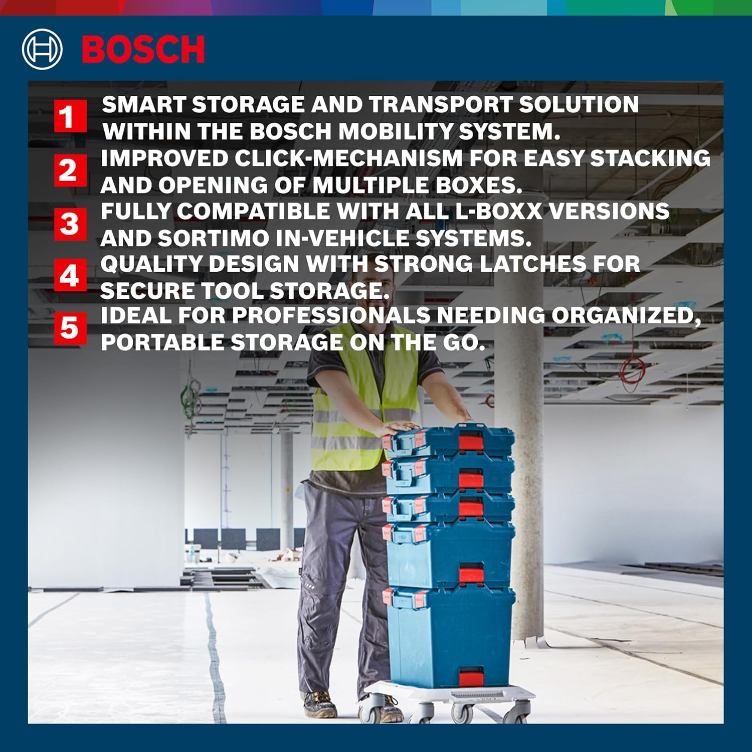Bosch Professional L-BOXX Carrying Case System (Load-Bearing Capacity up to 100 Kg, Lifting Capacity up to 25 Kg and a Tensile Strength of 50 Kg, Material: ABS Plastic, PA6 Plastic) image number 2