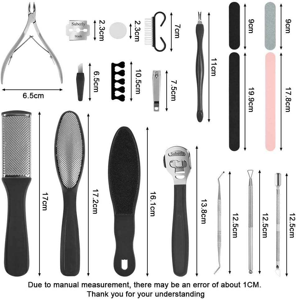 Alaoo Stainless Steel Callus Slicer, 30-In-1 Professional Pedicure Foot Care Set, Foot Scraper Razor, Dead Skin Remover with 10 Replacement Blades for Foot Care Pedicure (Black) - Black image number 2