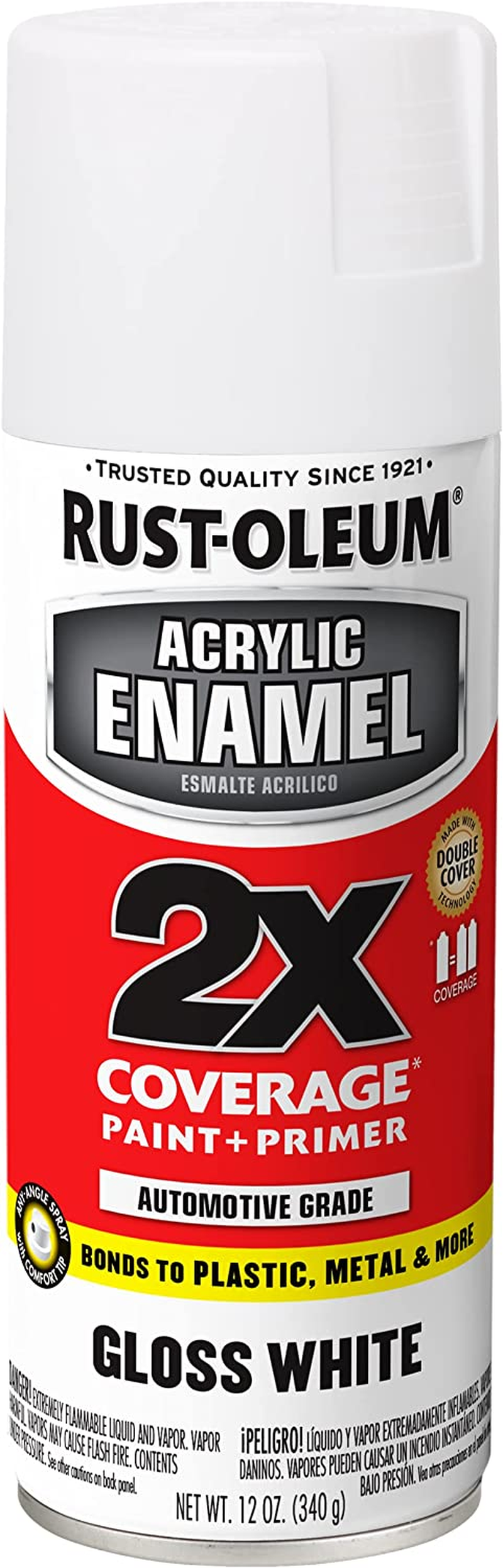 Rust-Oleum 2X Acrylic Enamel Top Coat Spray Paint, Gloss White, 340 G
