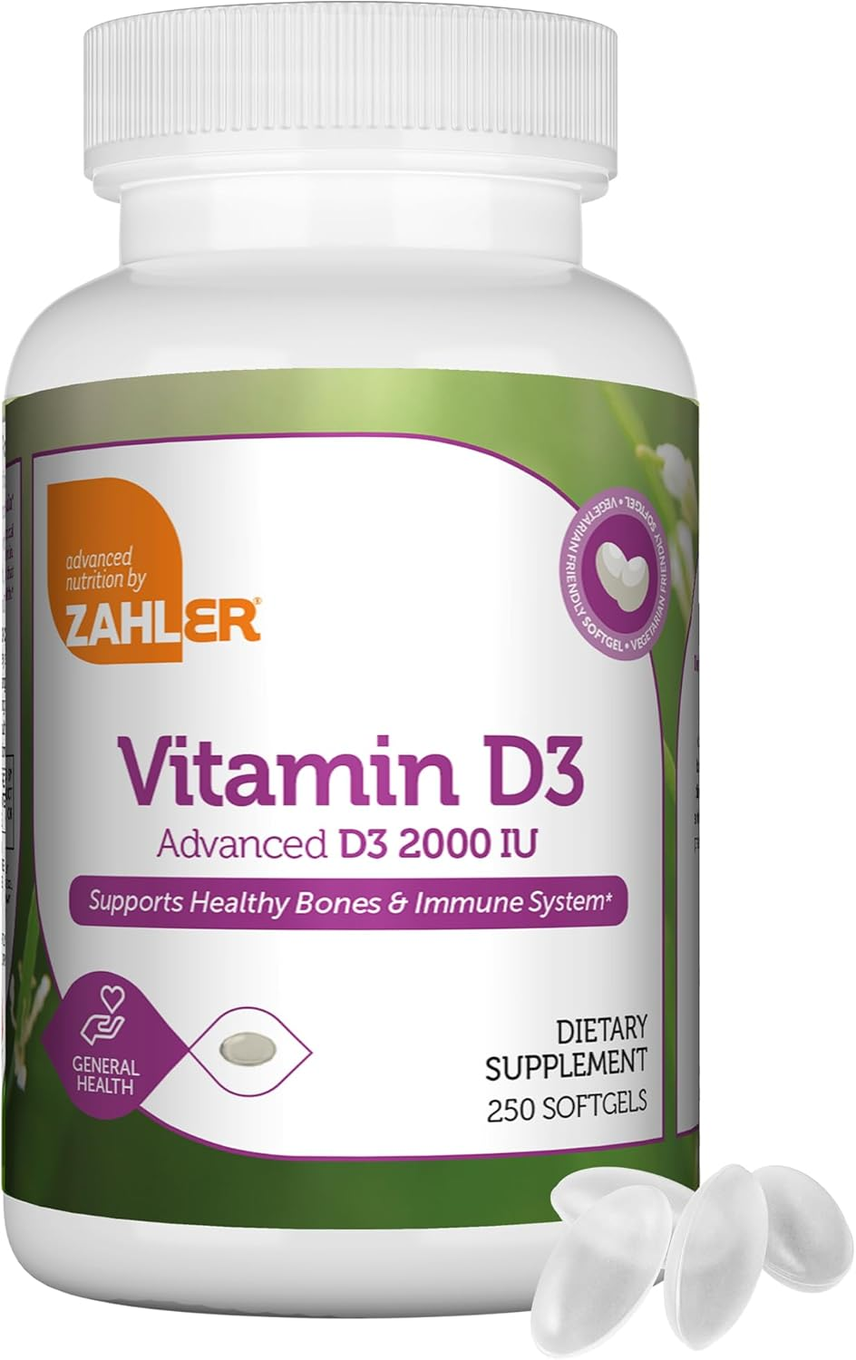 Zahler Vitamin D3 2000 IU, an All-Natural Supplement Supporting Bone Muscle Teeth and Immune System, Advanced Formula Targeting Vitamin D Deficiencies, Certified Kosher, 250 Softgels image number 6