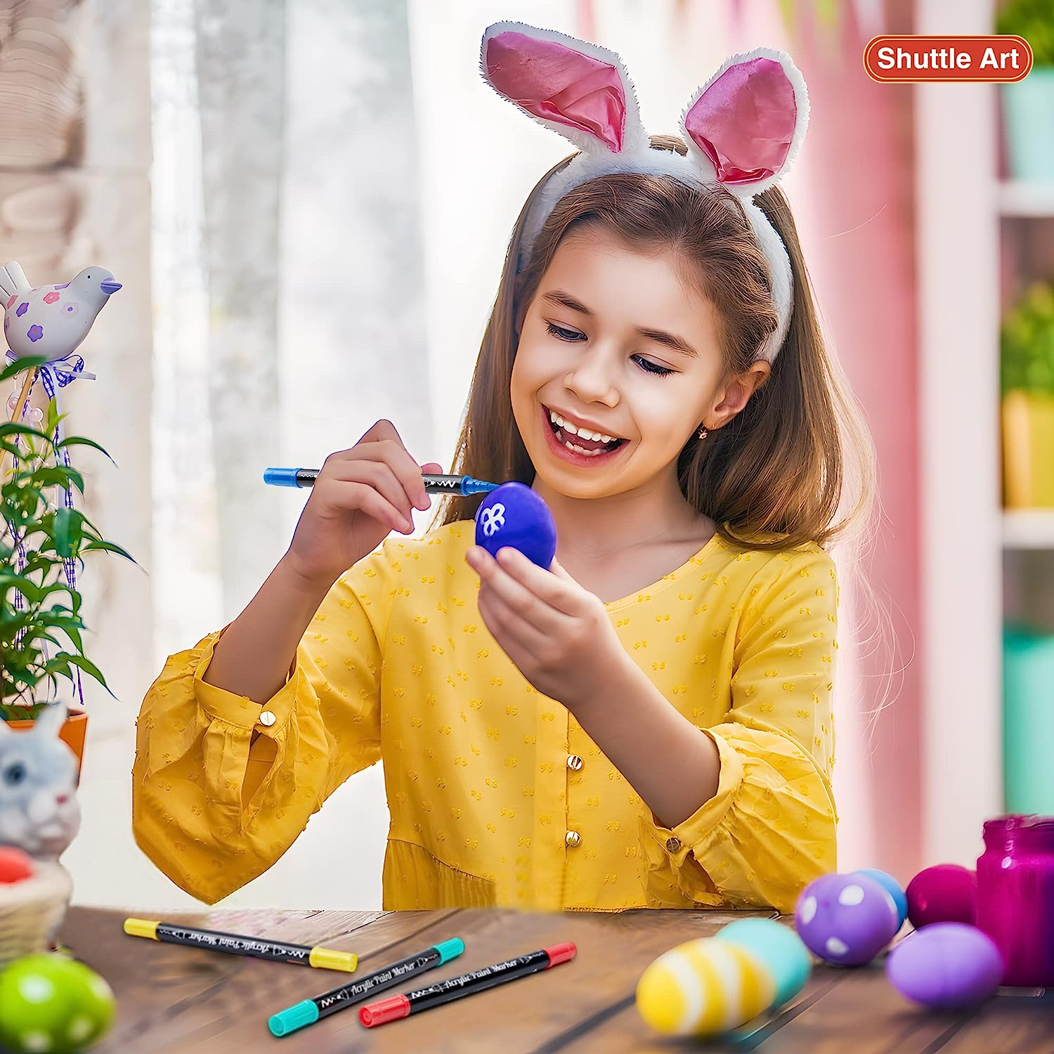 Shuttle Art 36 Colors Dual Tip Acrylic Paint Markers, Brush and Fine Tip for Rock Painting, Ceramic, Wood, Canvas, Plastic, Glass, Stone, Calligraphy, Card Making, DIY Crafts image number 2