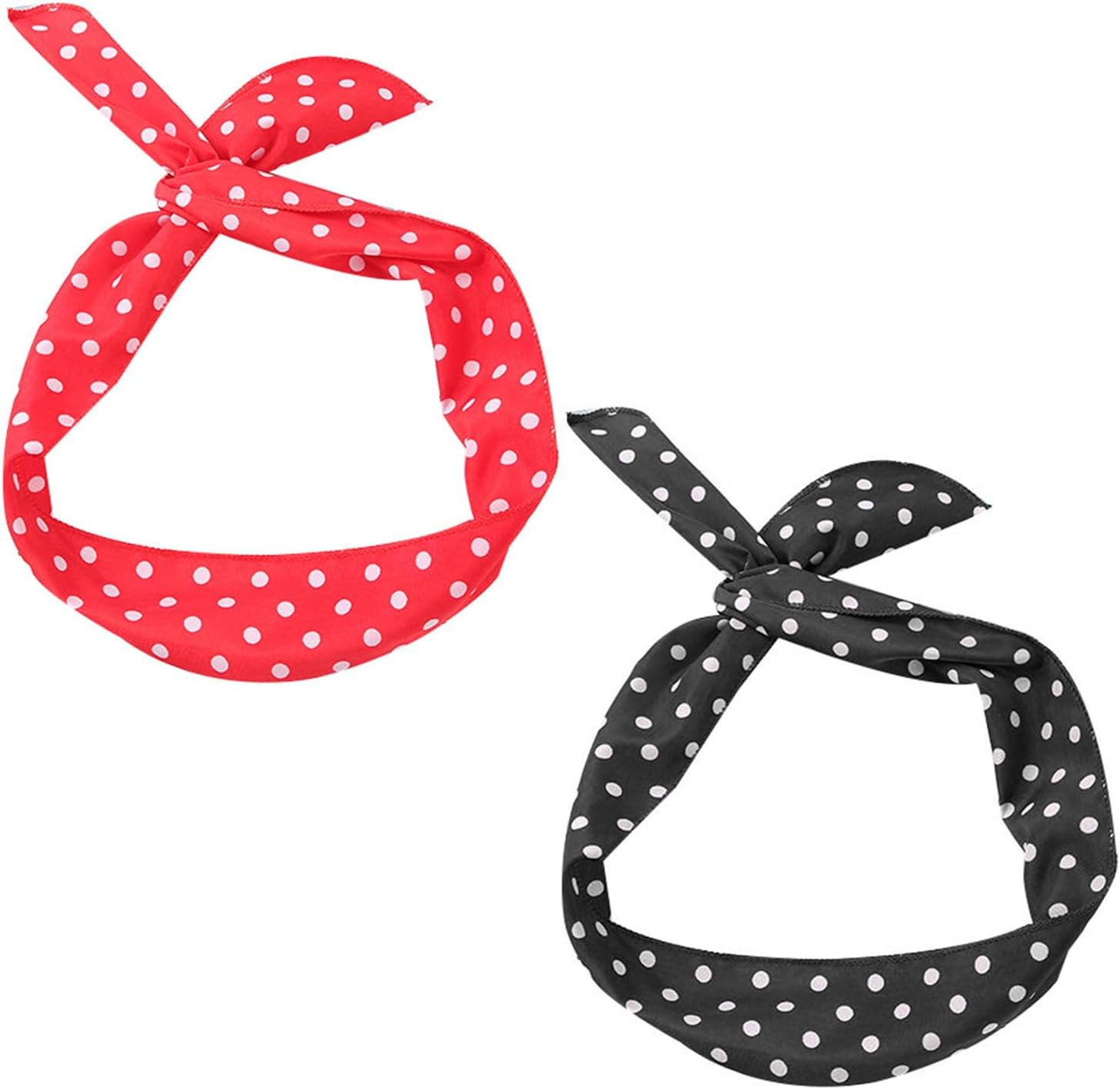 NYGGTYK 2 Pieces Rock 'N' Roll Headbands Polka Dot Headbands Retro Wire Hair Bands Headband Bows Headscarf Hair Accessories 50S 90S Style Women Hair Accessories