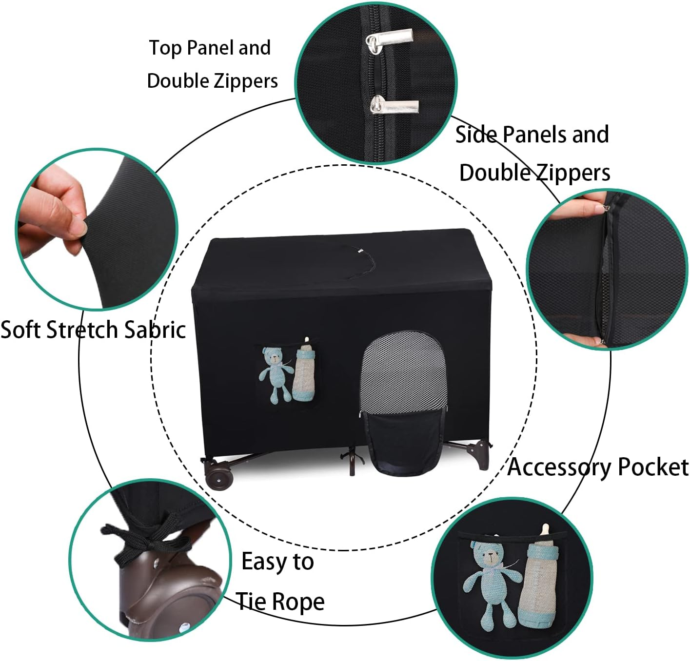 Crib Blackout Cover for Pack N Play - Travel Crib Cover, Breathable Baby Netting Cover/Tent for Indoor or Outdoor Portable Stretchy Blackout Tent, Net Curtains image number 4