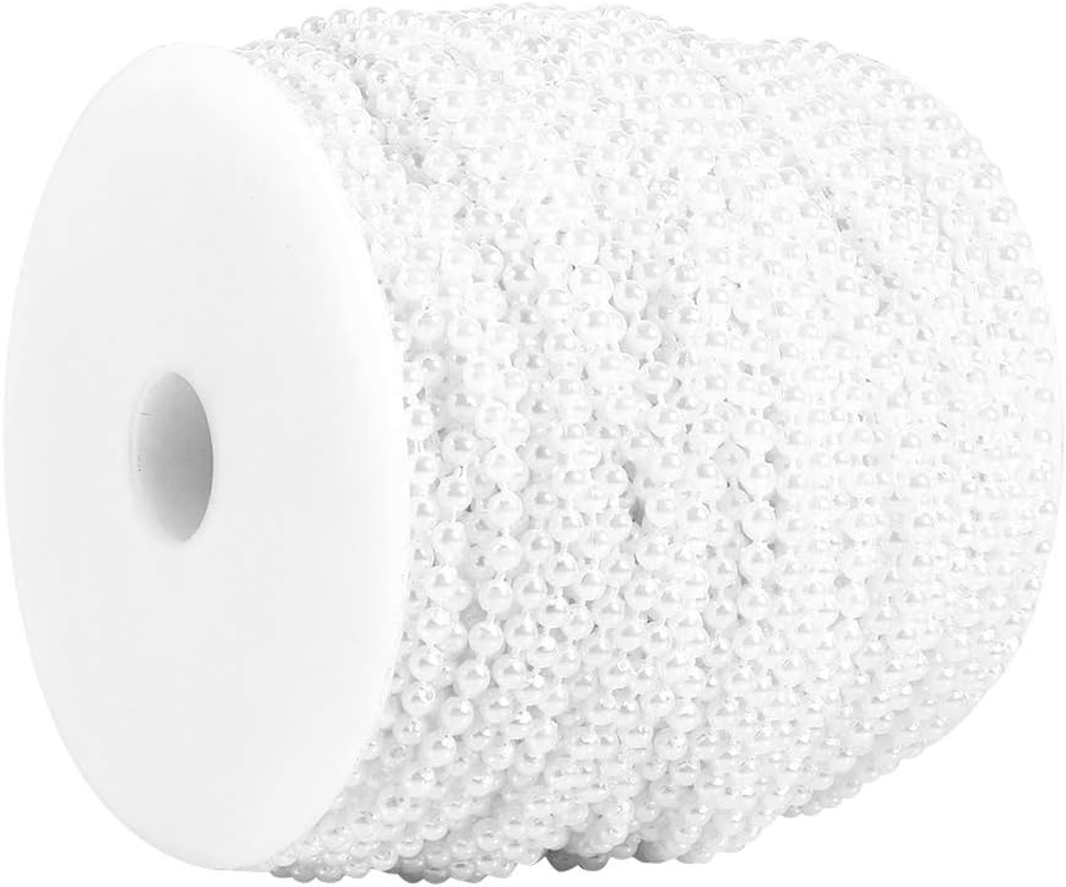 Pearl String,50M Roll 3Mm Fishing Line Pearls String Beads Chain Garland Wedding Decoration Centerpieces(White) image number 3