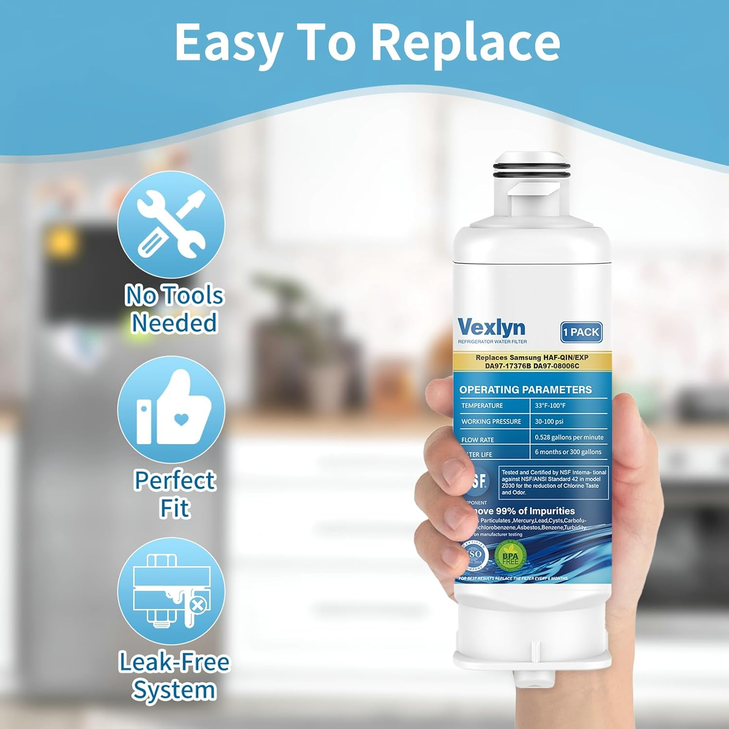 DA97-17376B Refrigerator Water Filter Replacement for Samsung Haf-Qin/Exp Haf-Qin,Rf28T5001Sr,Da97-08006C,Rs27T5200Sr,Rf28R7351Sg,Rf24R7201Sr,Rf27T5201Sr,Ws645A,Pack of 2 image number 5