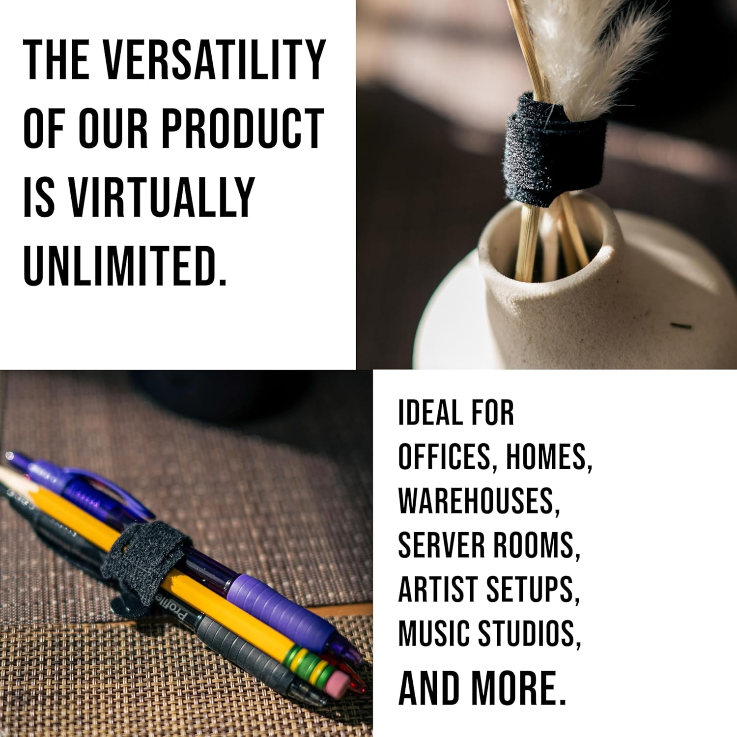 130 PCS 6 Inch Reusable Cable Ties Adjustable Cord Straps, Hook & Loop Wire Organizer for Home, Office & Electronics Cable Management image number 4