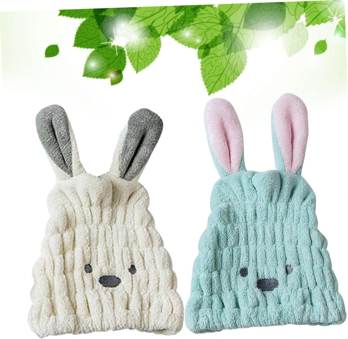 LALAFINA 2Pcs Soft Fleece Hair Drying Cap Absorbent Quick Drying Comfortable Rabbit Ears for Daily Use Hair Care - As Shown image number 2