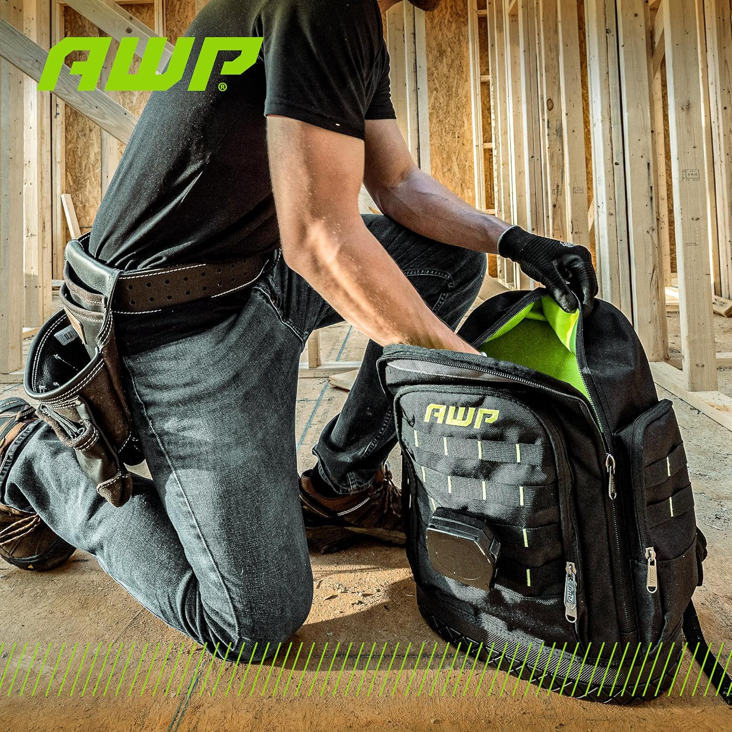 AWP Extreme Tool Backpack, Heavy-Duty Tool Bag with Padded Shoulder, Back, and Waist Straps, Water-Resistant Construction Black image number 5