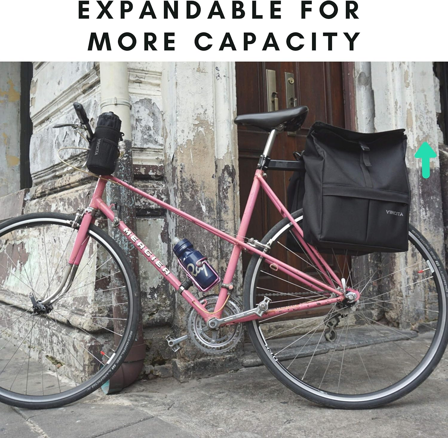 Vincita New Top Load Double Pannier Water Resistant Cycling Side Bags - with Rain Cover, Large, Carrying Handle, Reflective Spots - Bike Rack Carrier Saddle Bag - Bicycle Accessories (Black/Turquoise) image number 1