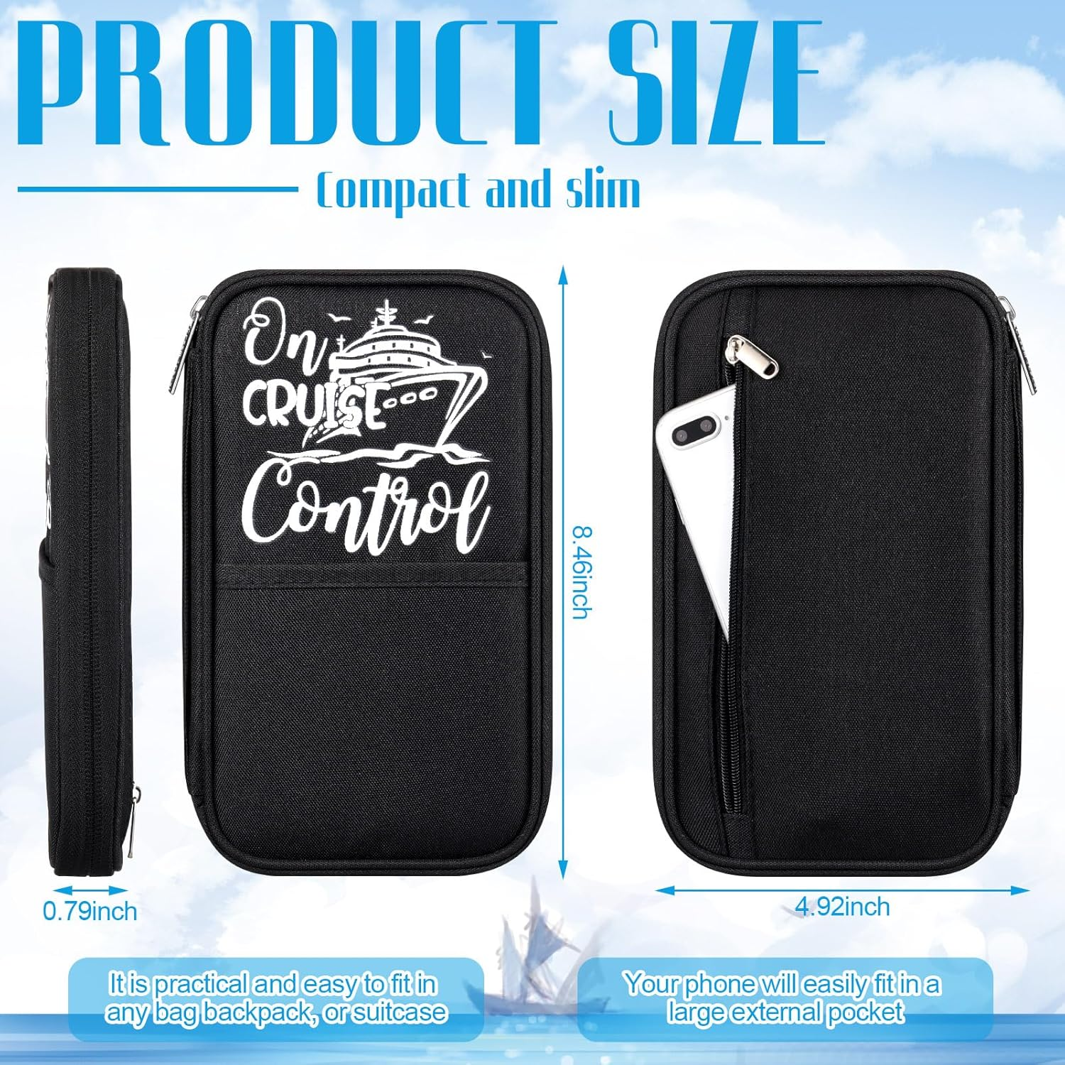 Sadnyy 2 Pcs Passport Holder Travel Cruise Essentials Family Document Organizer Waterproof Passport Wallet Holders Bag Zippered for Women Men, Black image number 4